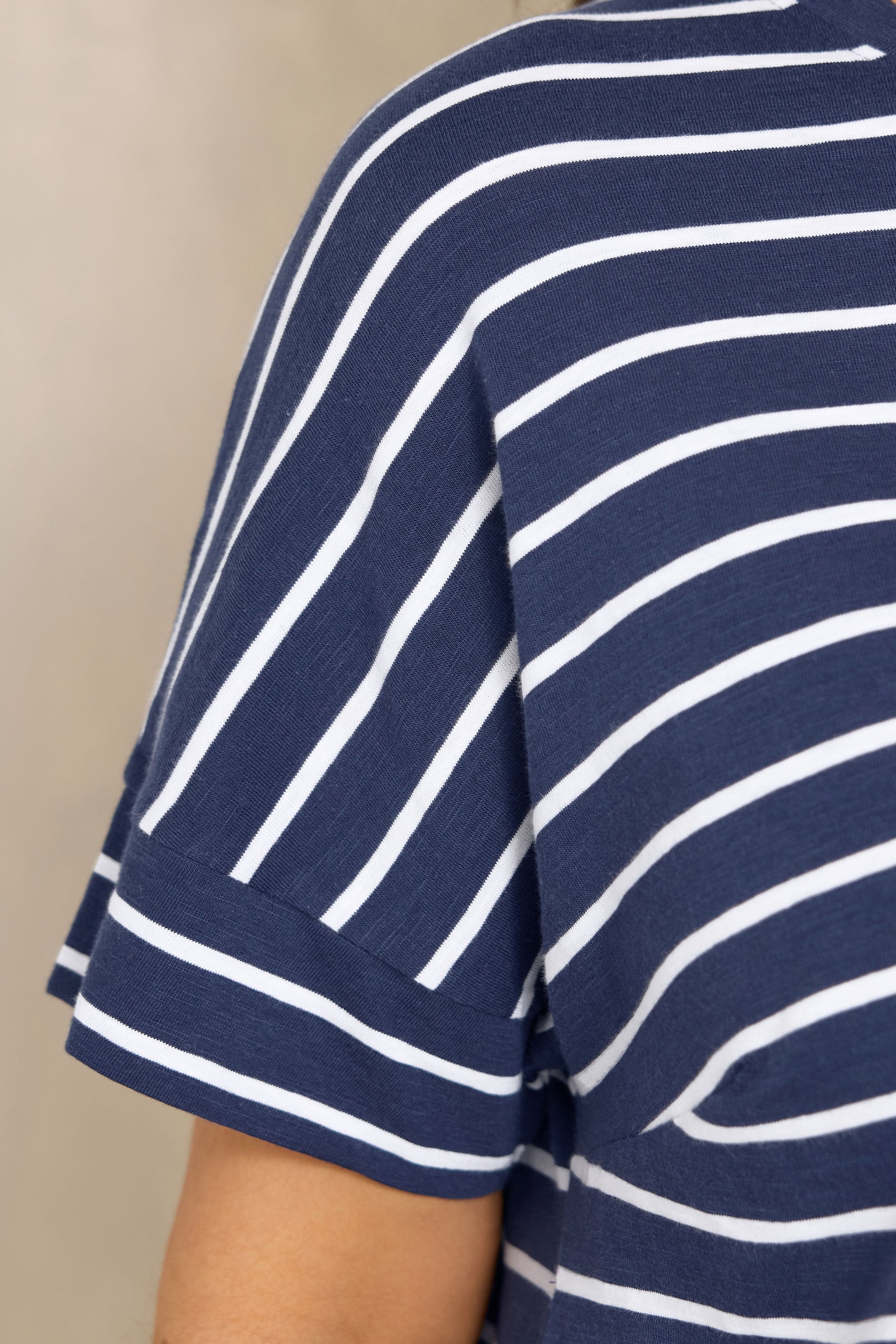 EVANS Plus Size Navy Blue Stripe Cotton T-Shirt | Evans 4