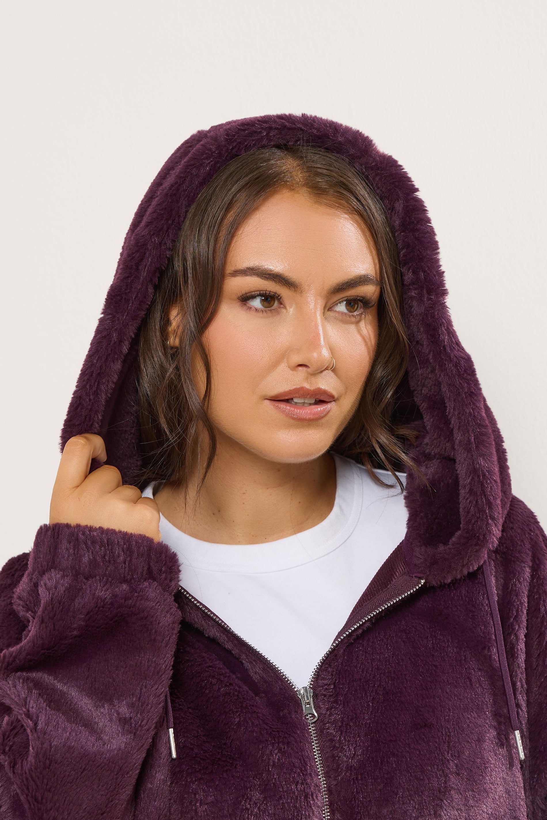 YOURS Plus Size Burgundy Red Faux Fur Hooded Jacket | Yours Clothing 5
