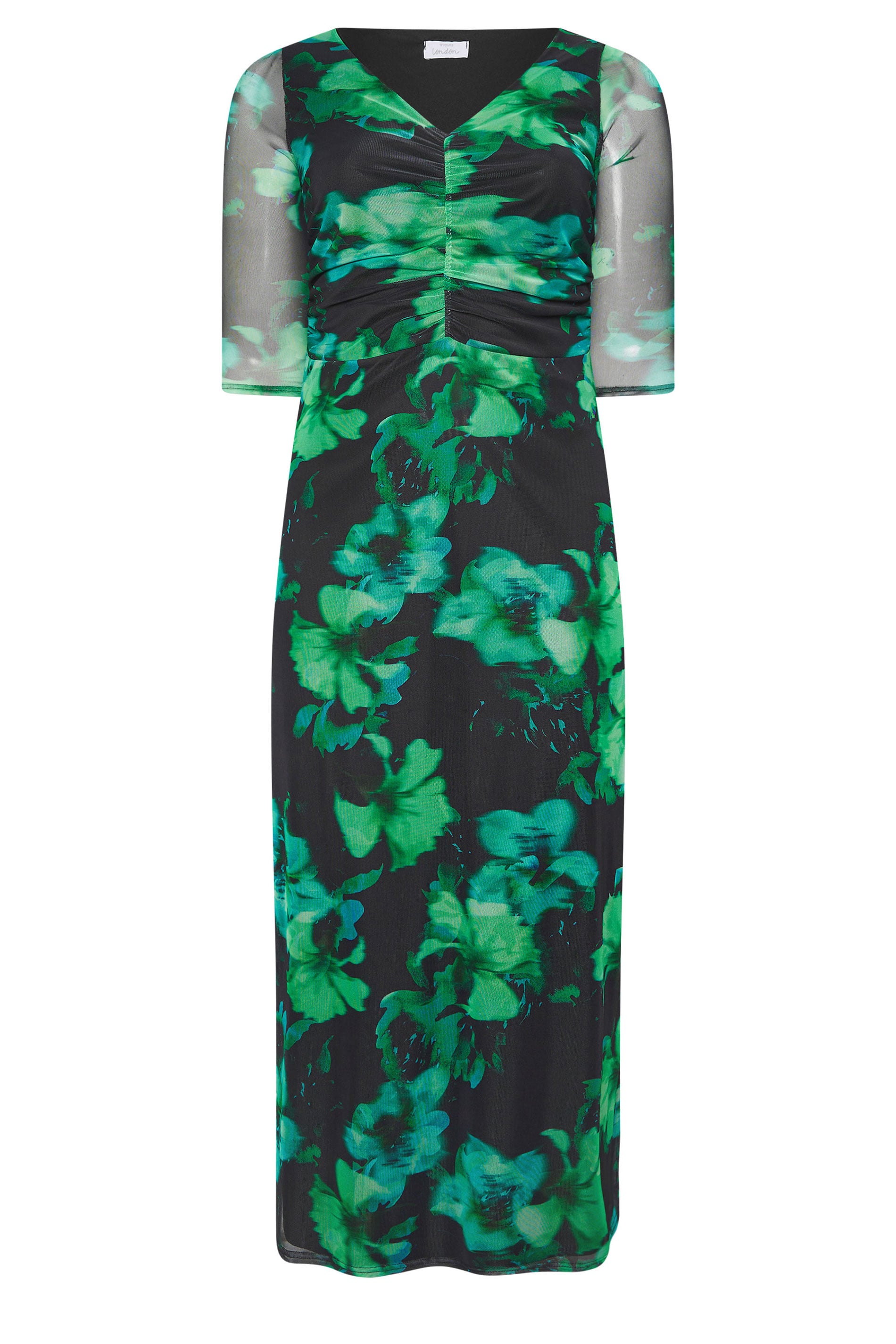 YOURS LONDON Plus Size Black & Green Abstract Mesh Maxi Dress | Yours Clothing 5
