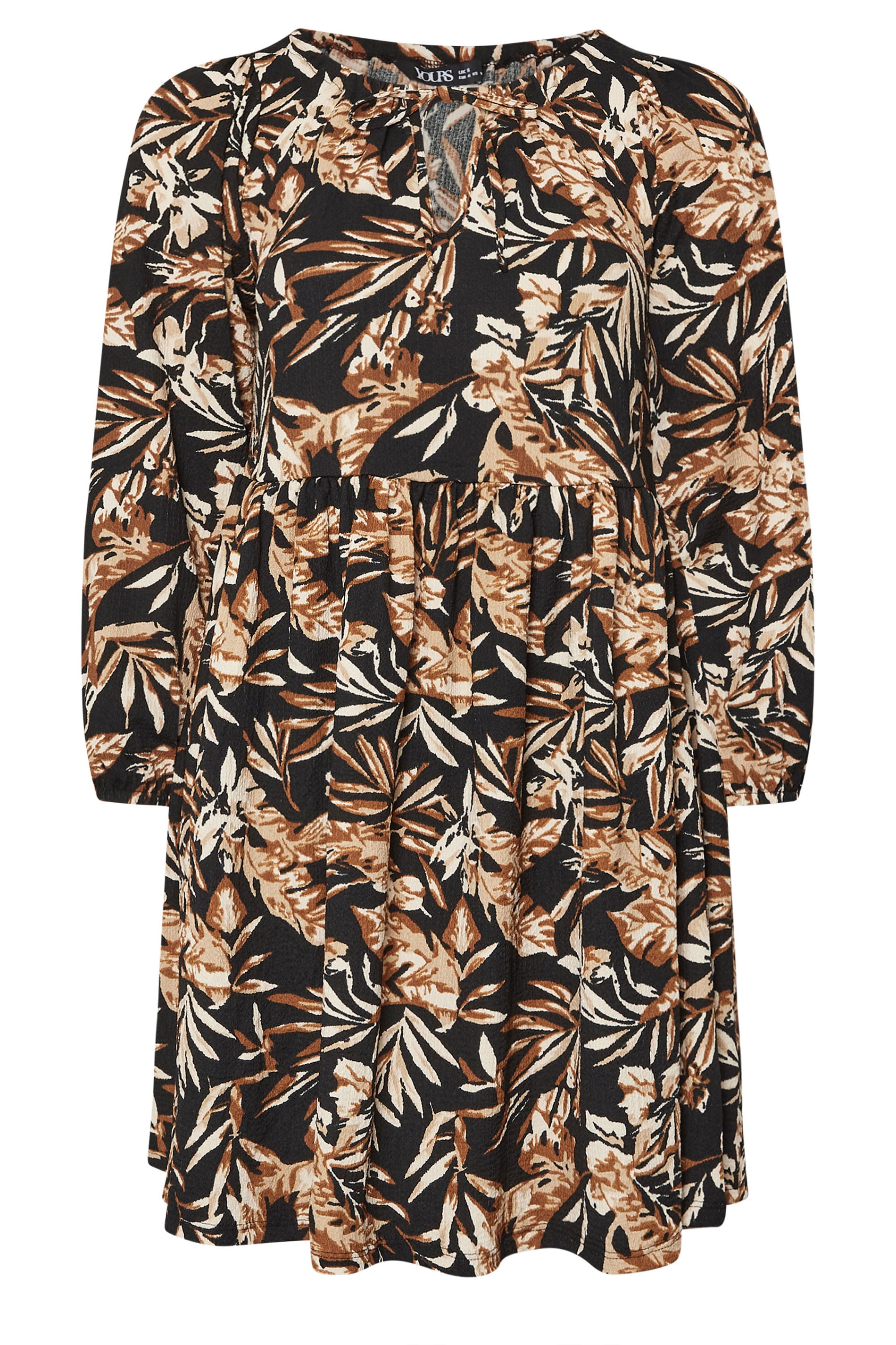 YOURS Plus Size Black Leaf Print Textured Dress | Yours Clothing 5