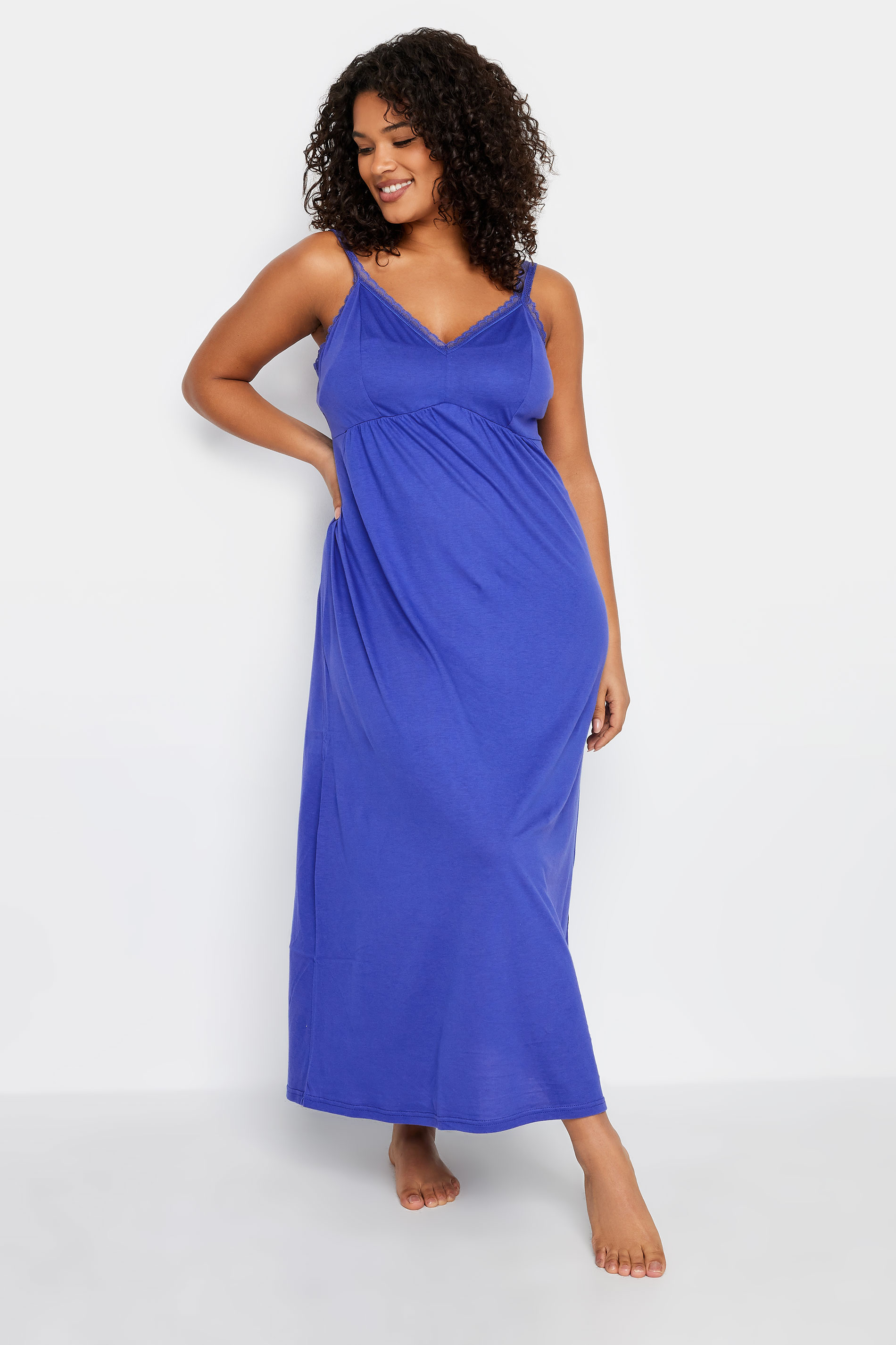 Lace Trim Blue Maxi Sleep Dress 1
