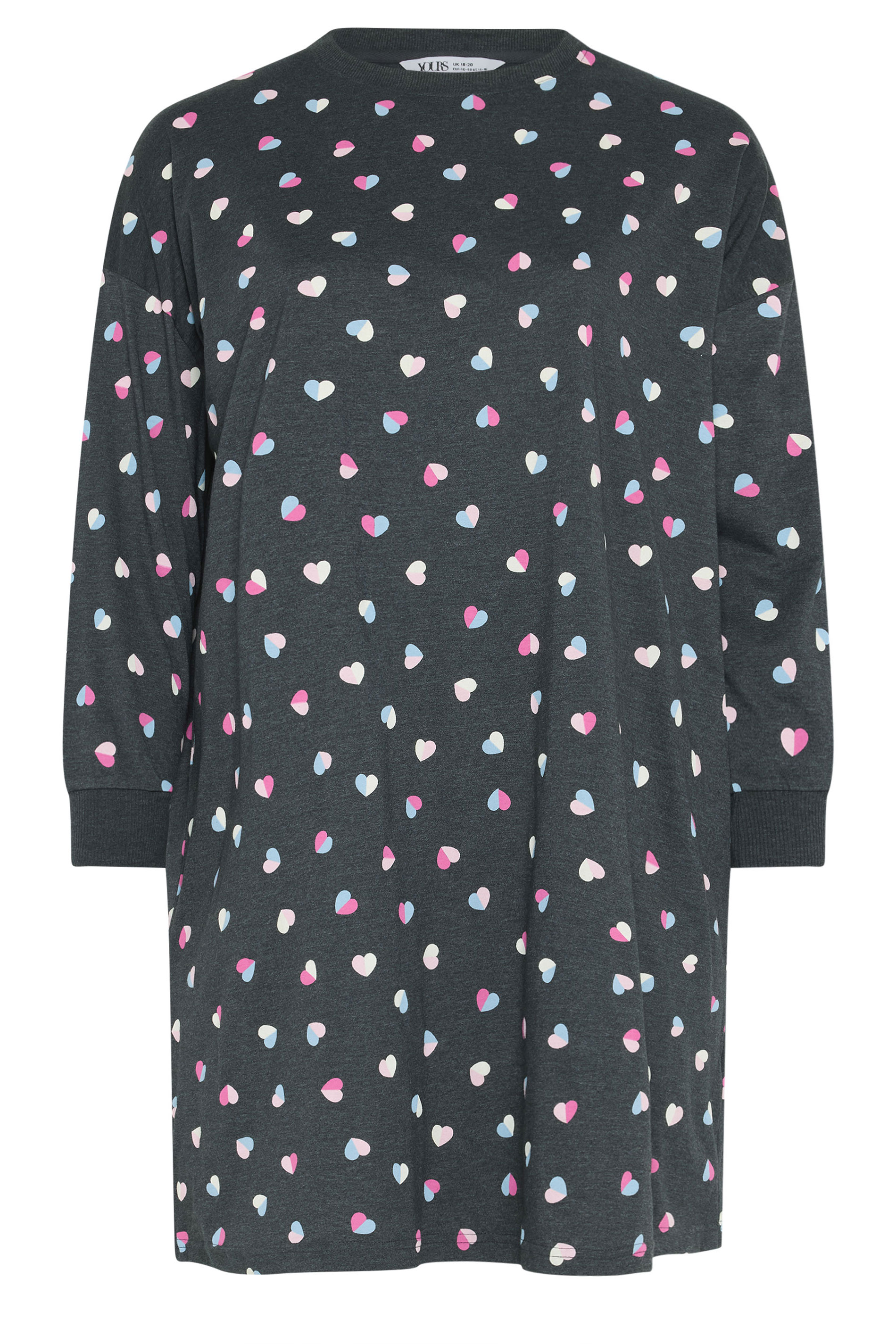 YOURS Plus Size Grey Heart Long Sleeve Nightdress | Yours Clothing 5