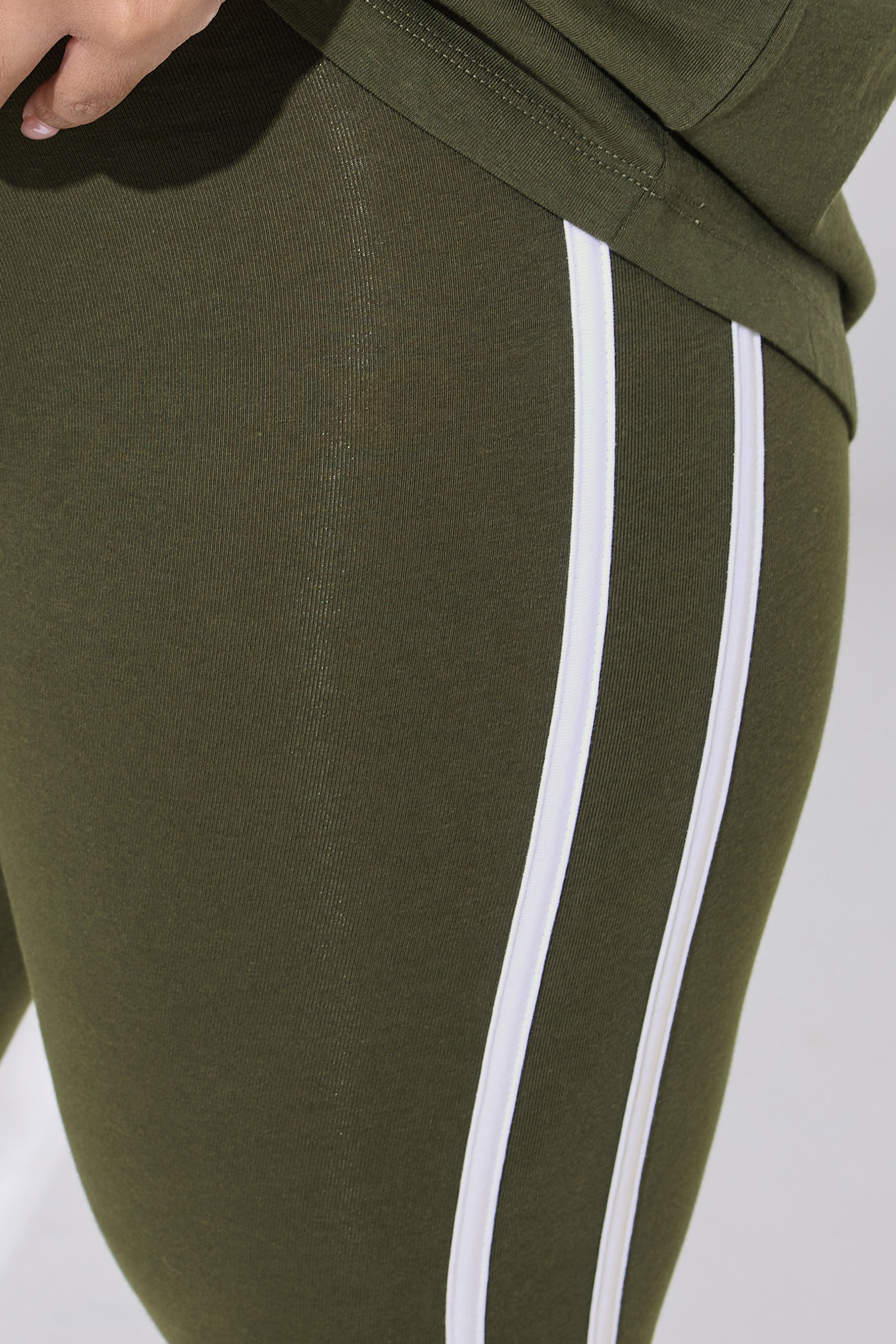 YOURS ACTIVE Plus Size Khaki Green Side Stripe Leggings | Yours Clothing 2
