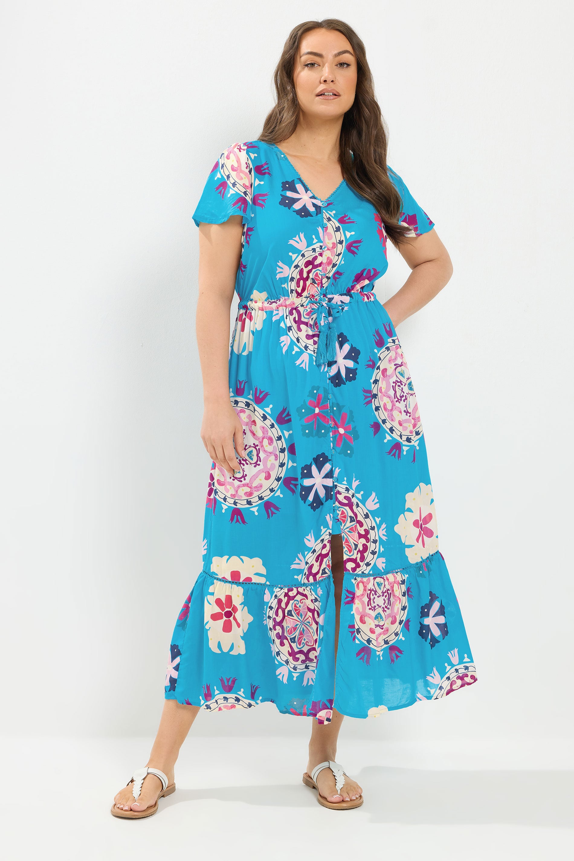 YOURS Plus Size Blue Block Print Dress | Yours Clothing 1