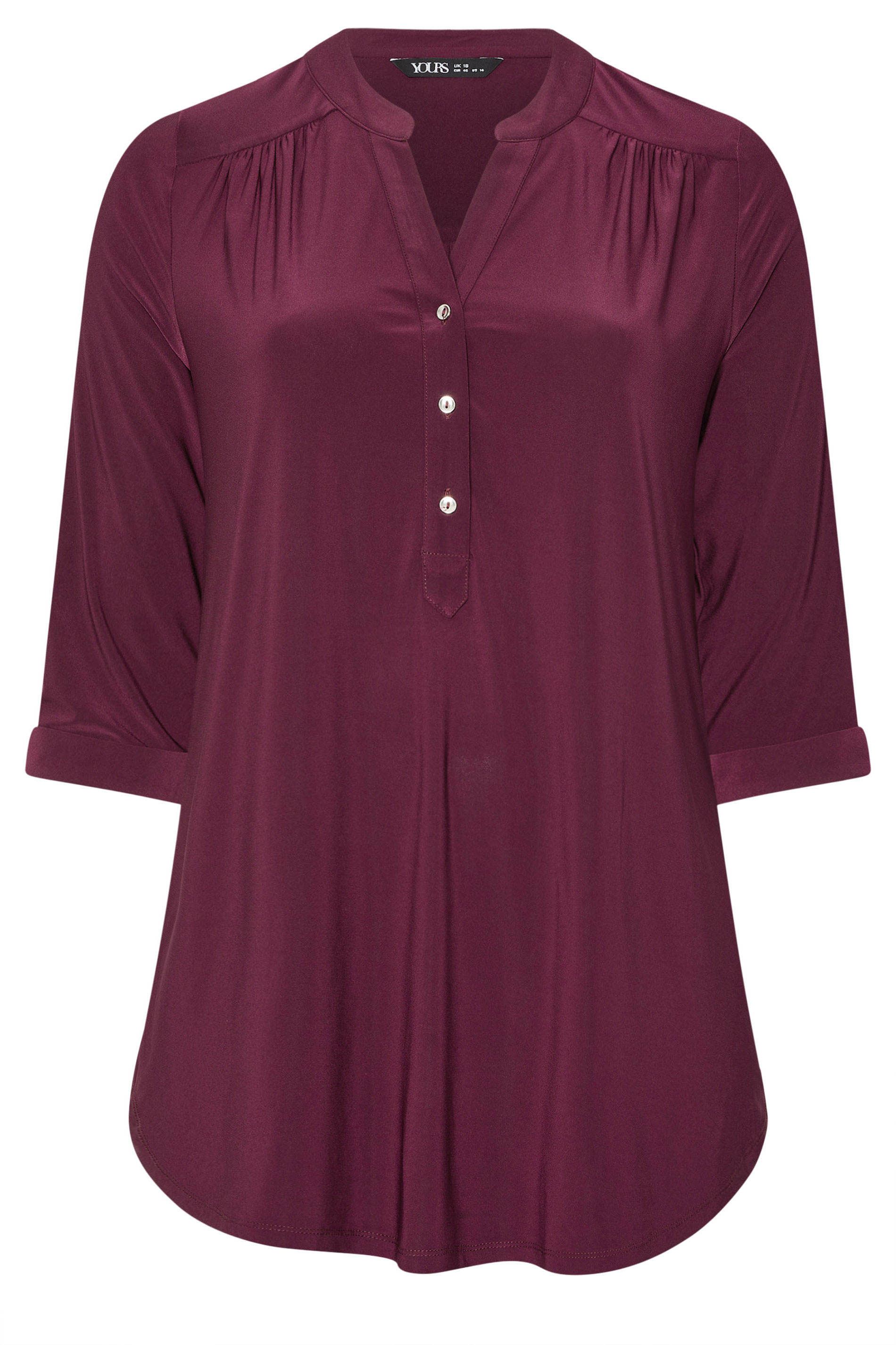 YOURS Plus Size Wine Red Half Placket Shirt | Yours Clothing 5
