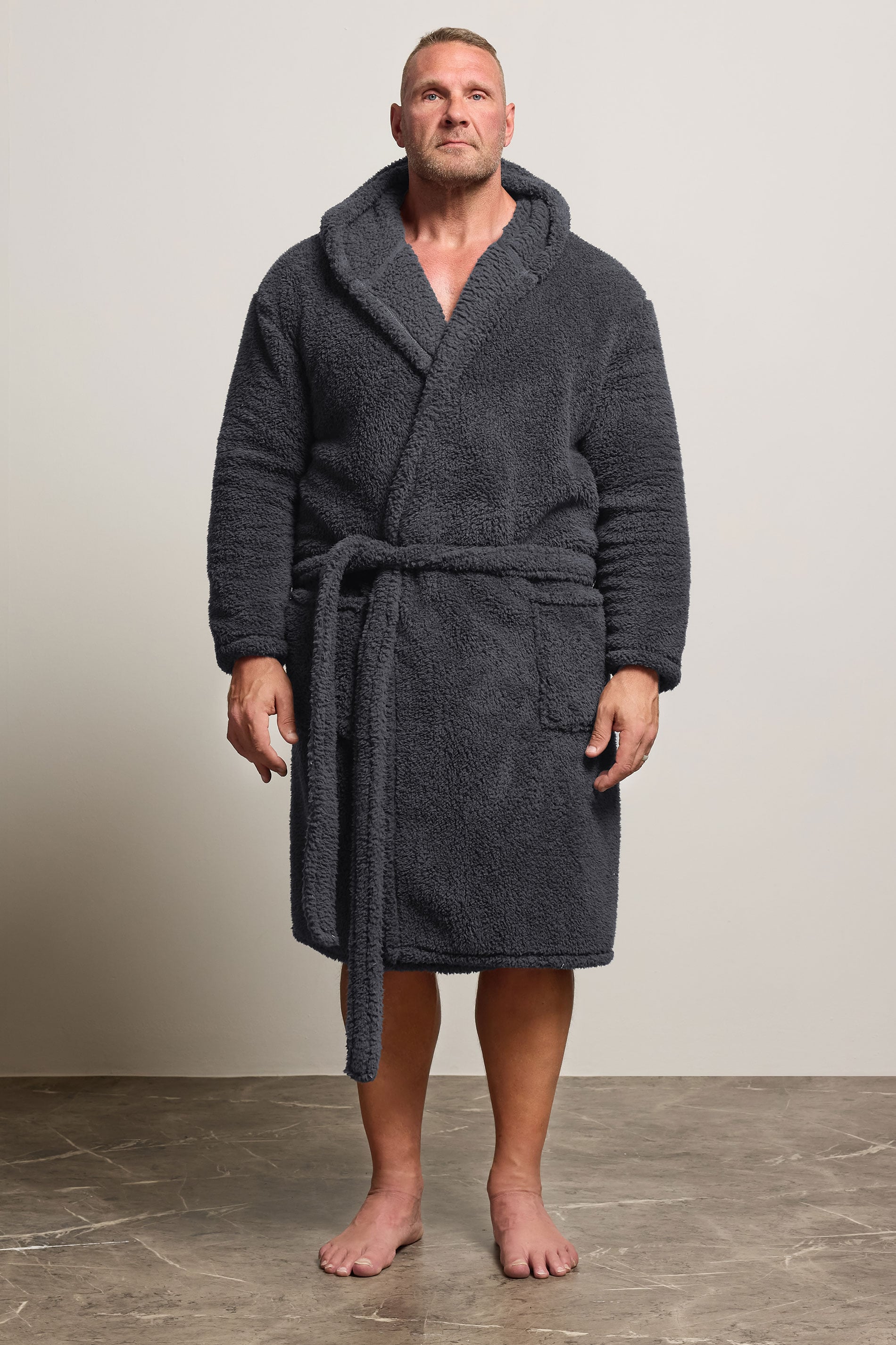 BadRhino Big & Tall Charcoal Grey Super Soft  Borg Dressing Gown | BadRhino 3