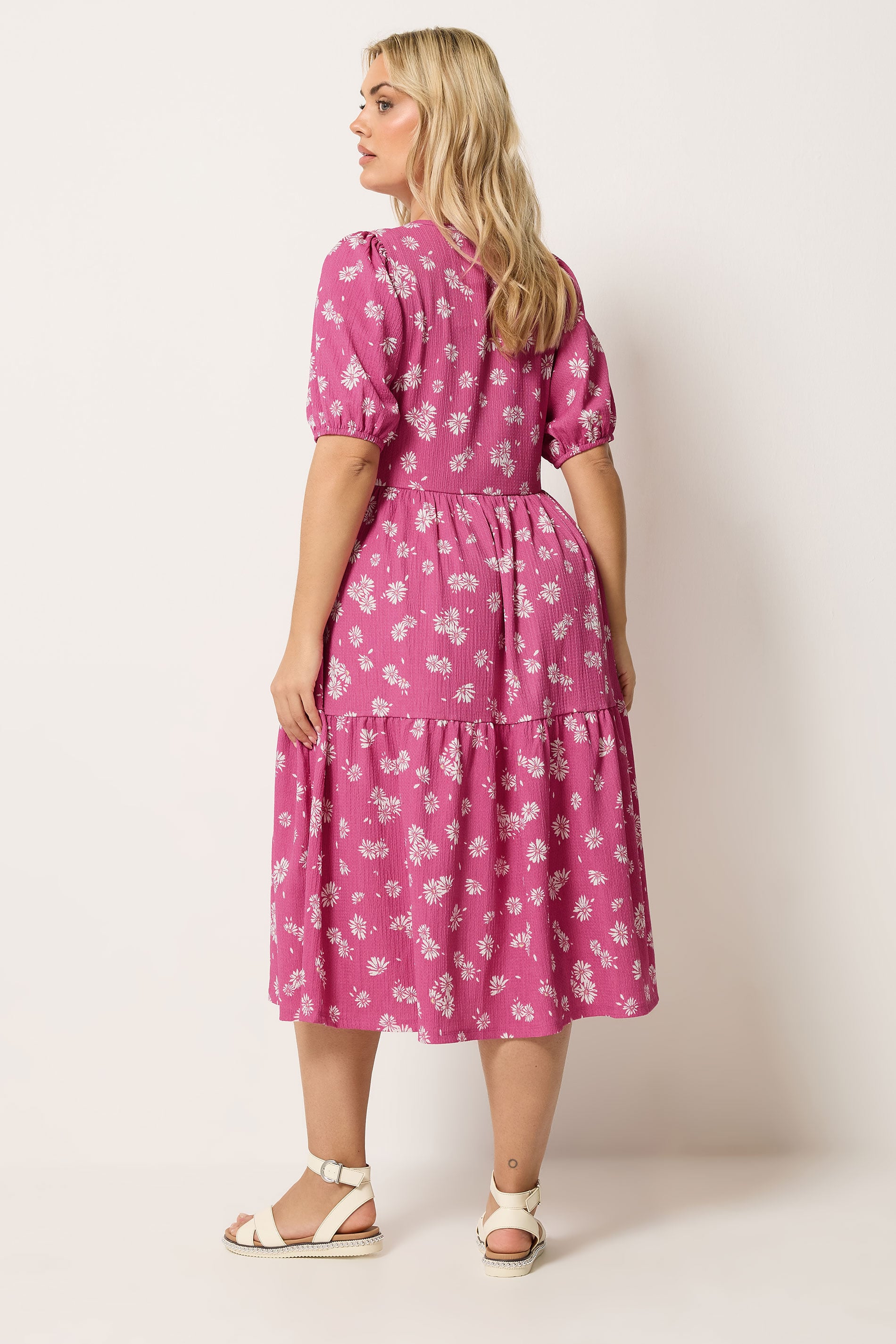 YOURS Plus Size Pink Daisy Tiered Midi Dress | Yours Clothing 2