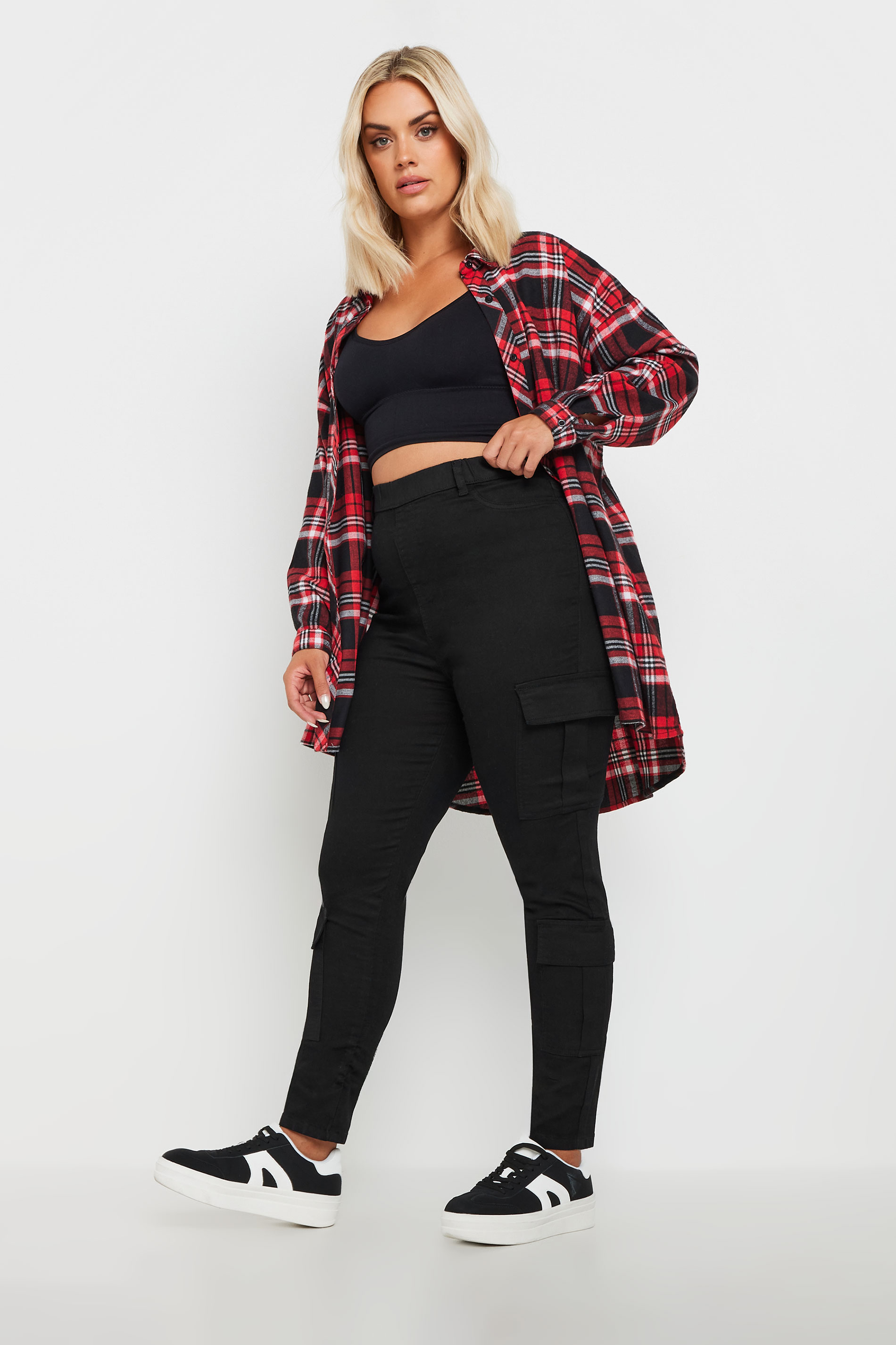 YOURS Plus Size Black Cargo Pocket Jeggings | Yours Clothing 1