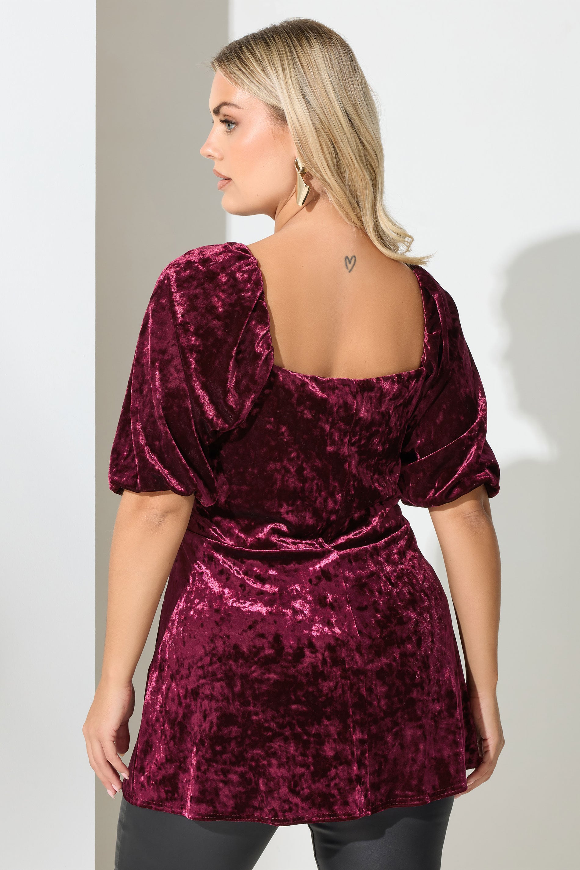 YOURS LONDON Plus Size Wine Red Velvet Square Neck Top | Yours Clothing 2