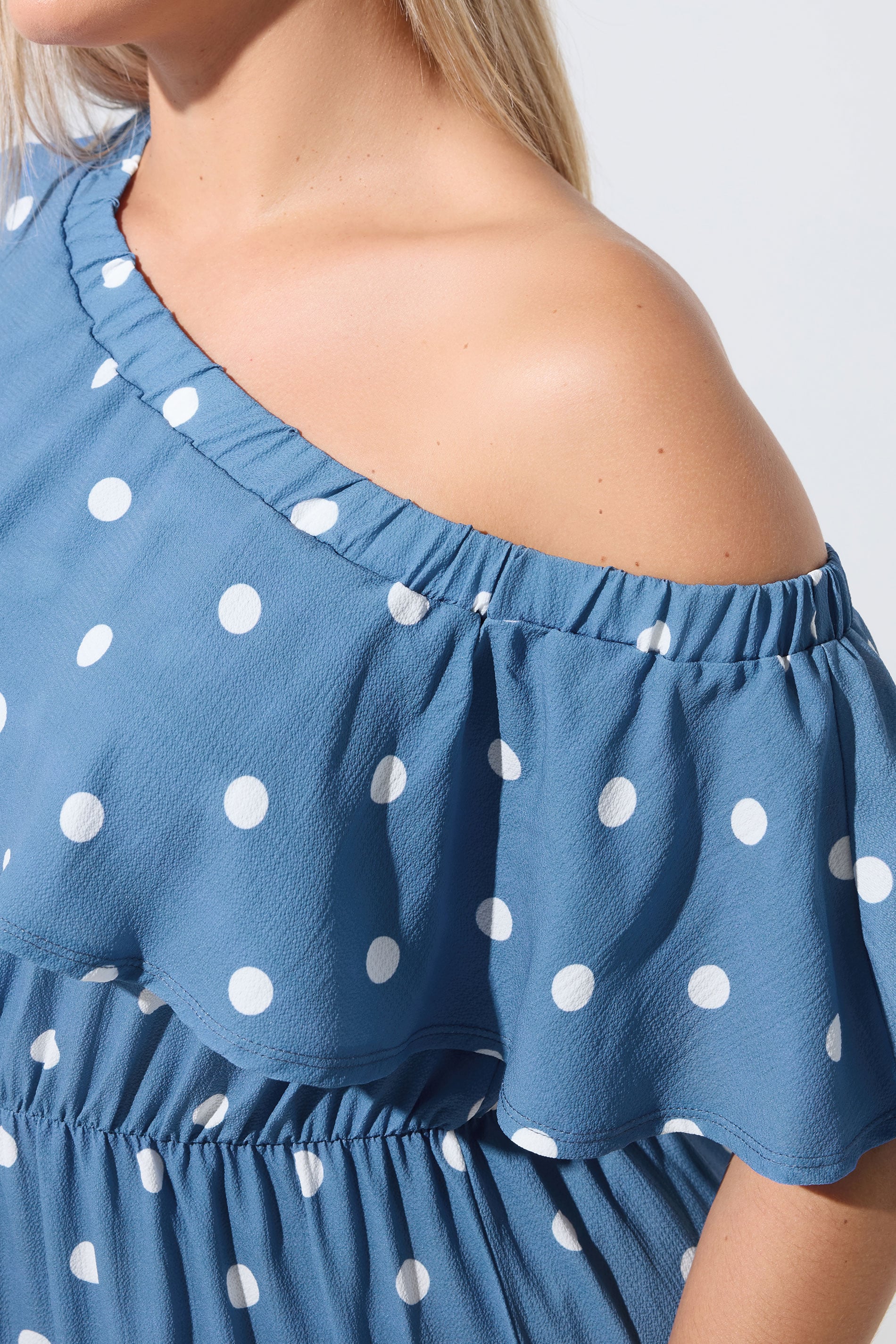 LIMITED COLLECTION Plus Size Blue Polka Dot Frill Dress | Yours Clothing 4
