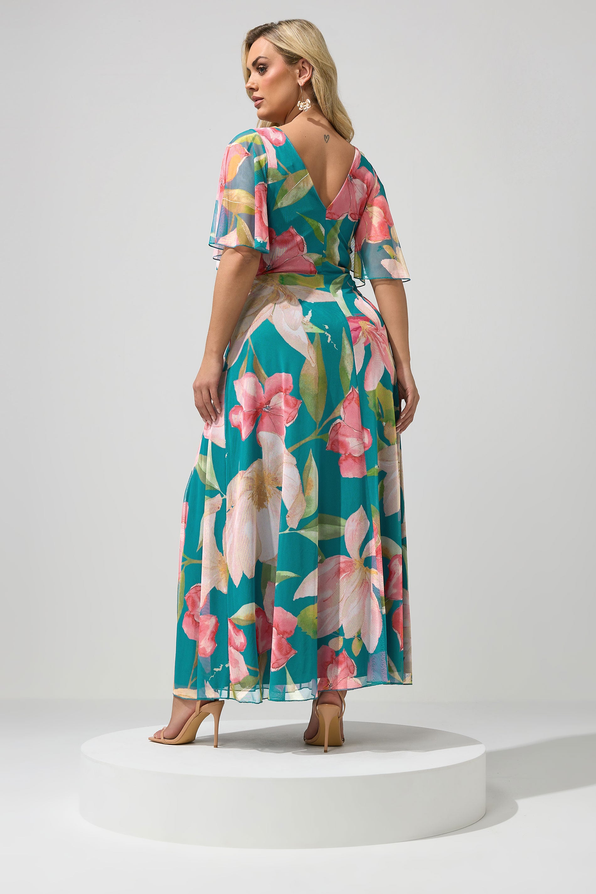 YOURS LONDON Plus Size Teal Floral Print Maxi Wrap Dress | Yours Clothing 1