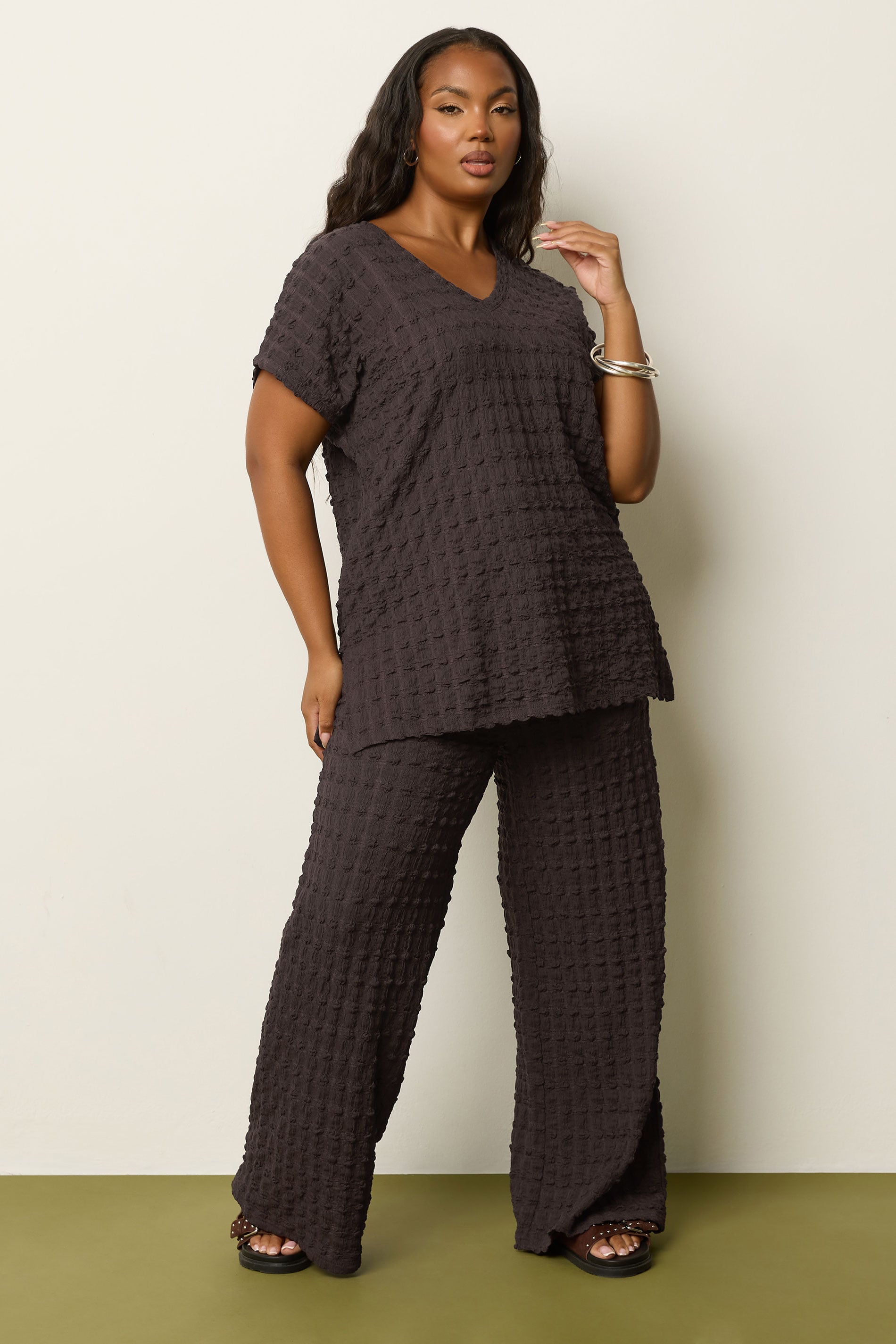 YOURS Plus Size Chocolate Brown Bubble Textured T-Shirt | Yours Clothing 2
