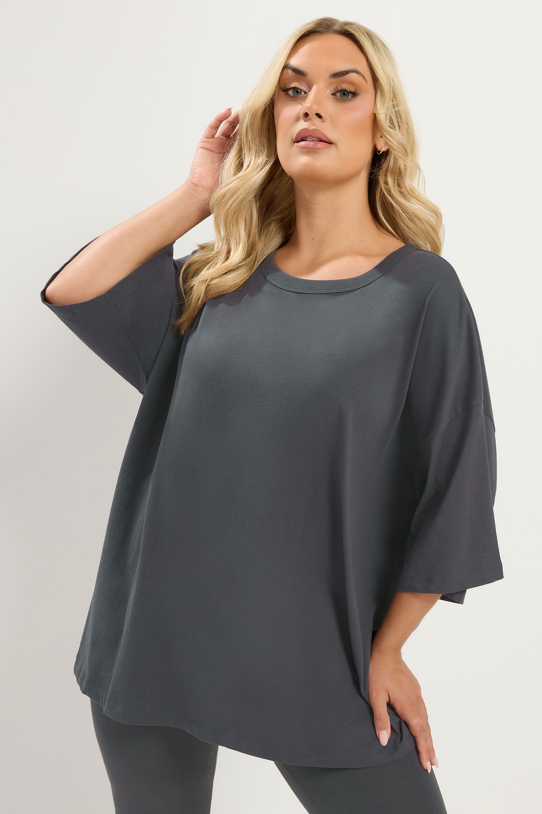 YOURS Plus Size Charcoal Grey Oversized Boxy T-Shirt | Yours Clothing 3