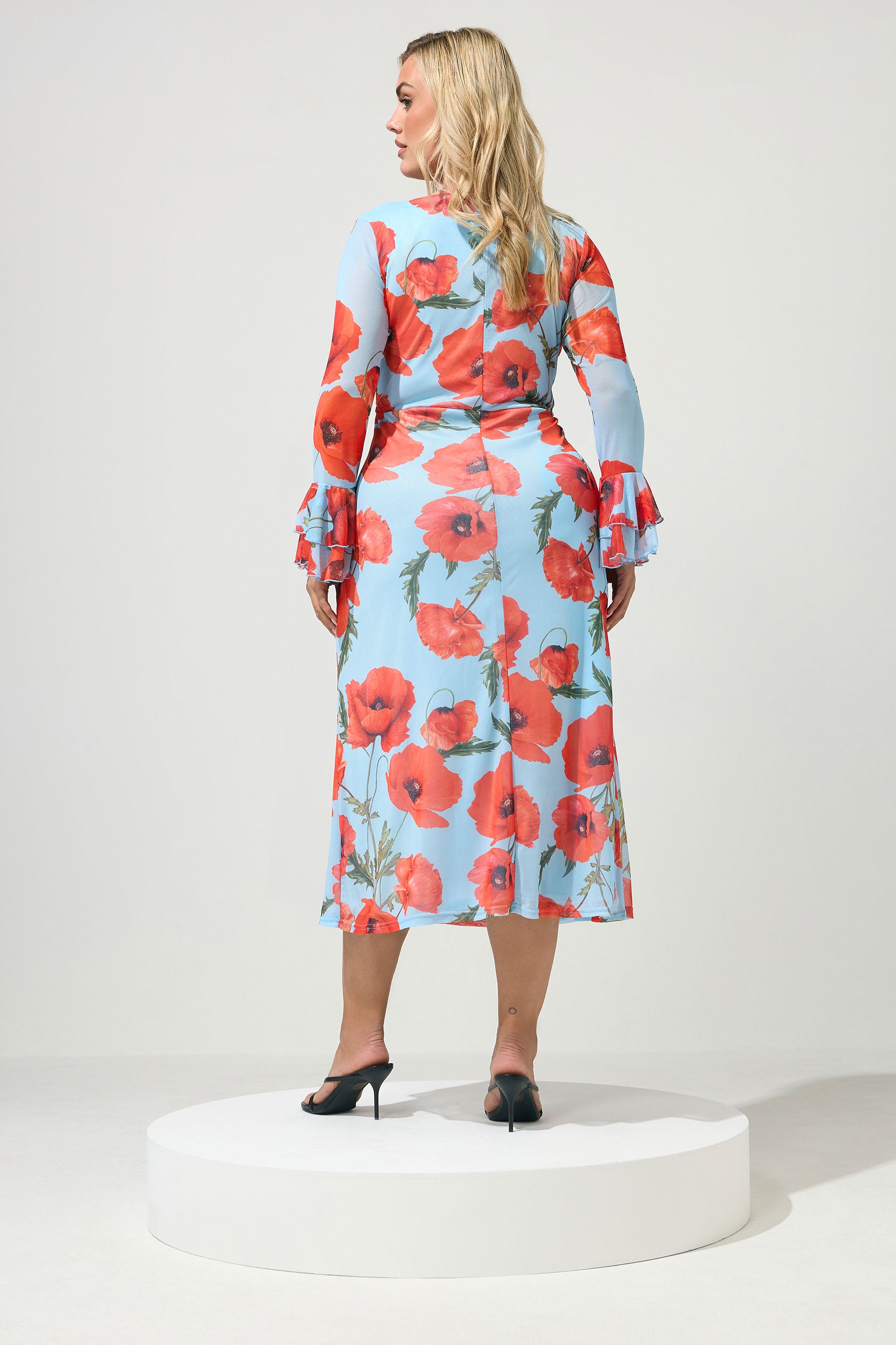 YOURS LONDON Plus Size Light Blue Floral Mesh Dress | Yours Clothing 4