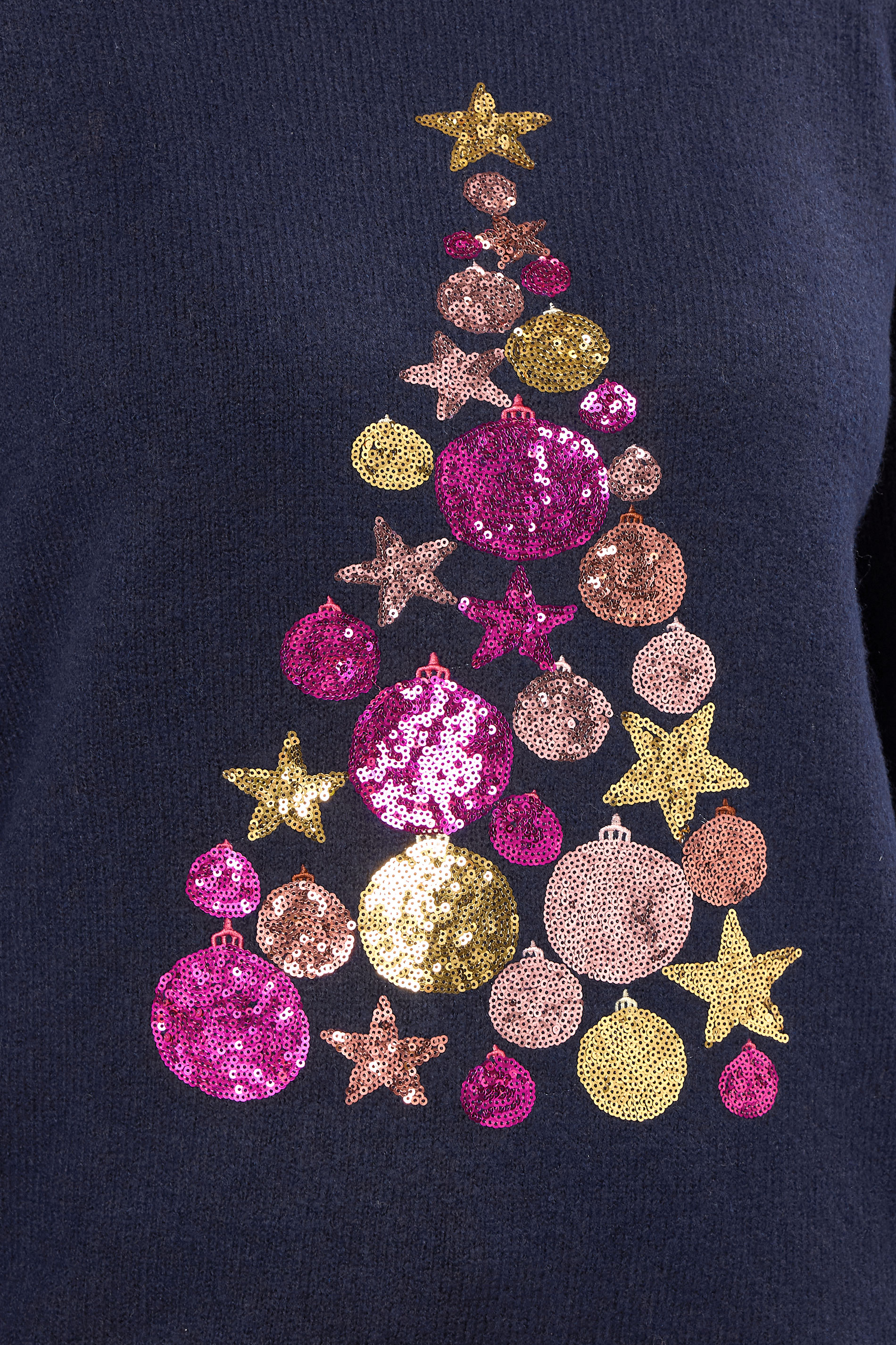 EVANS Plus Size Navy Blue Sequin Embellished Baubles Christmas Jumper | Evans 4