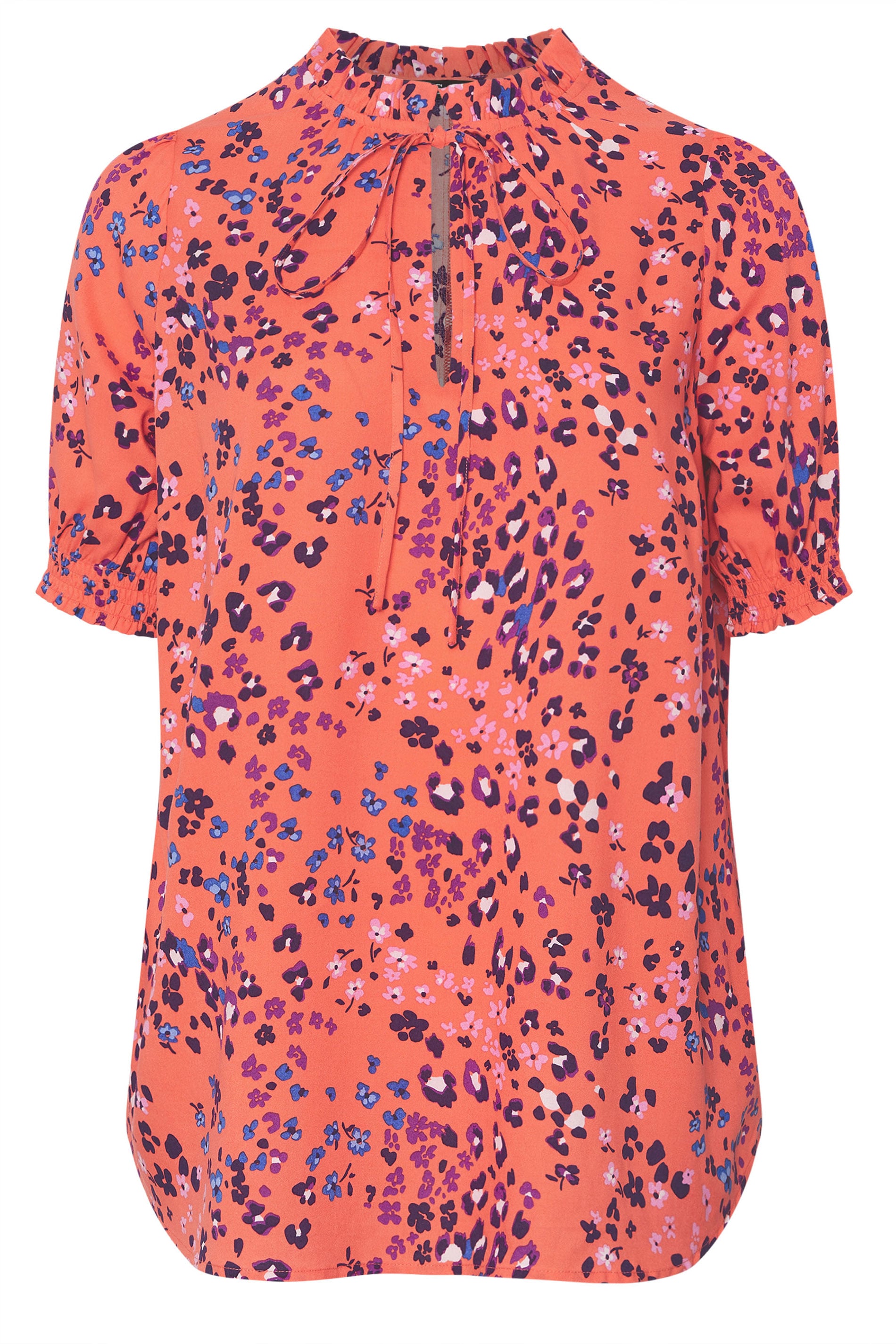 YOURS Plus Size Orange Floral Tie Neck Blouse | Yours Clothing 5