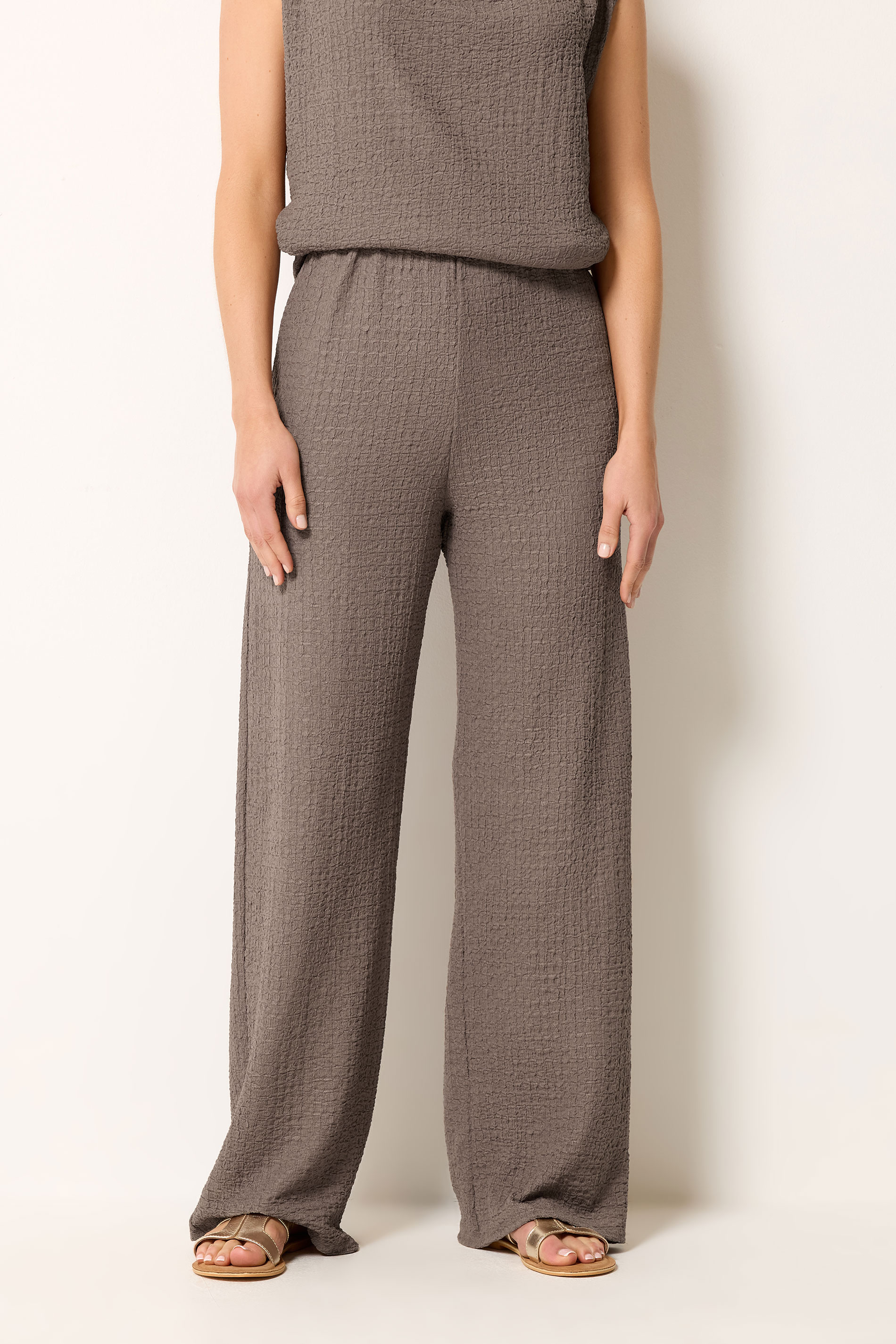 LTS Tall Women's Mocha Brown Textured Wide Leg Trousers | Long Tall Sally 1