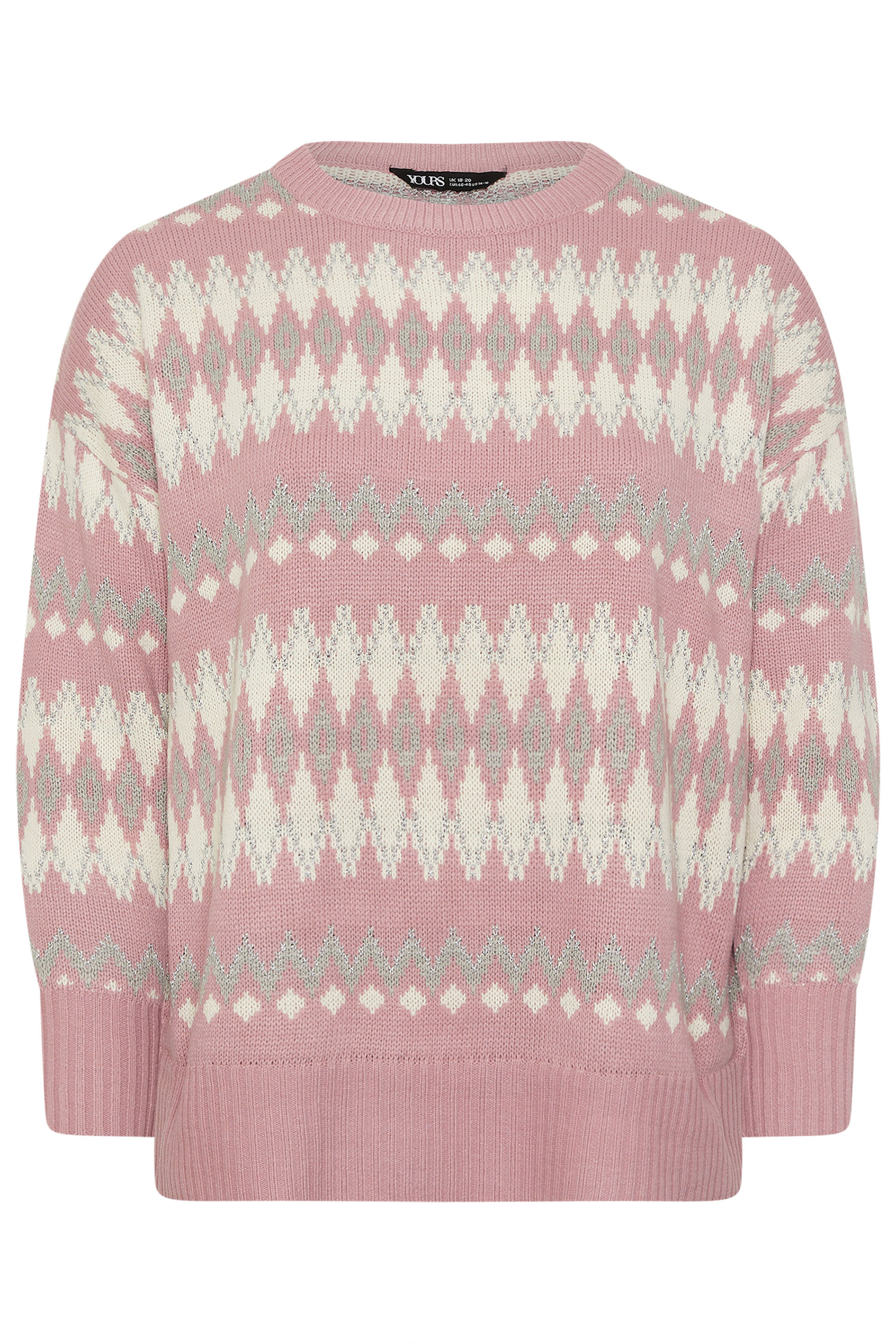 YOURS Plus Size Pink Fairisle Metallic Jumper | Yours Clothing 5