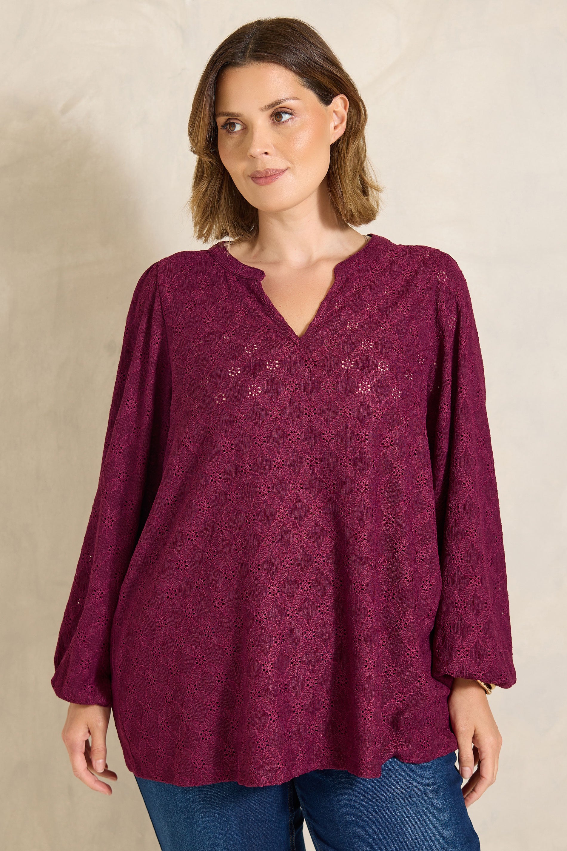 Evans Women's Red Plus Berry Broderie Top Size 30-32