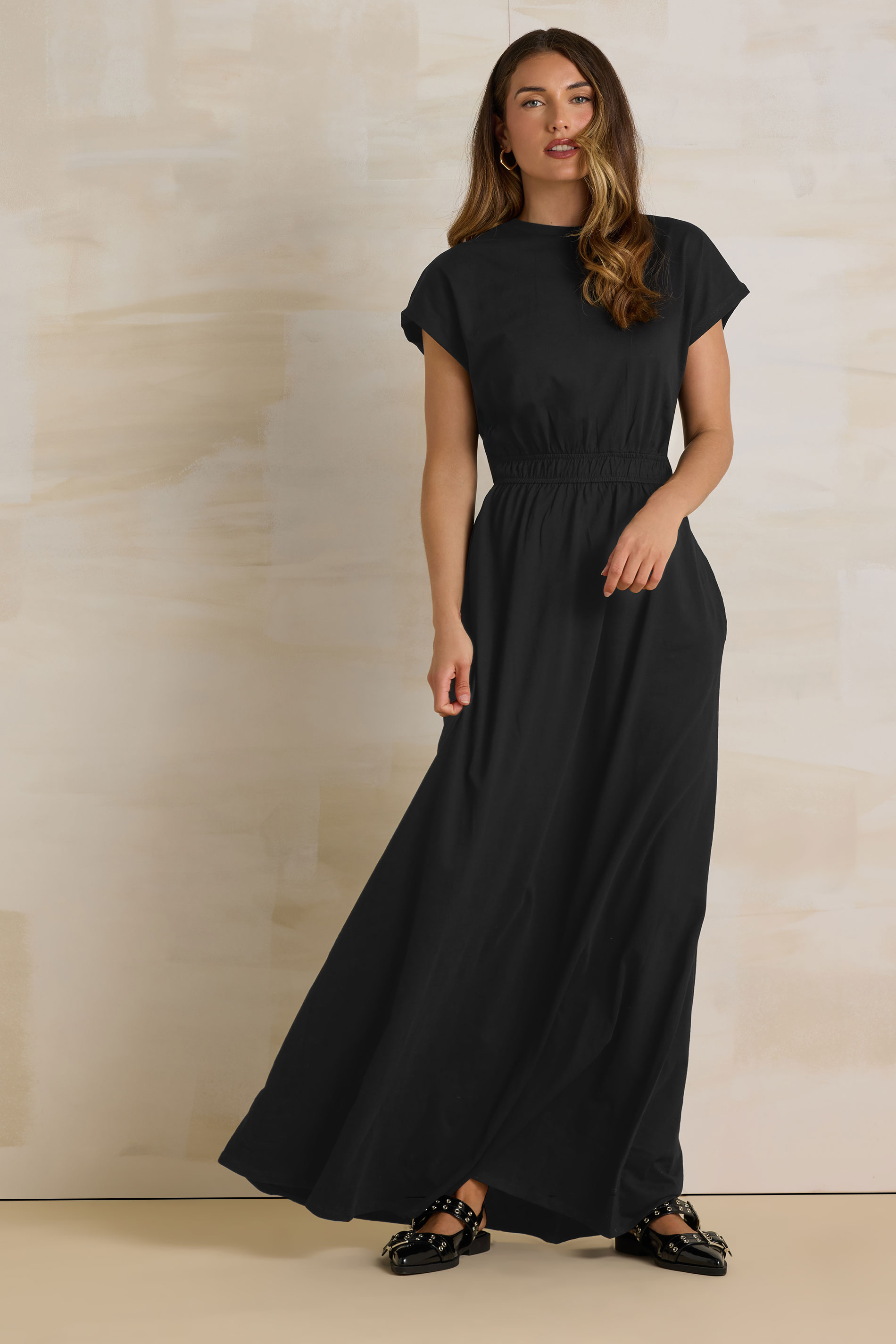 LTS Tall Black Jersey Shirred Waist Cotton Maxi Dress | Long Tall Sally 3
