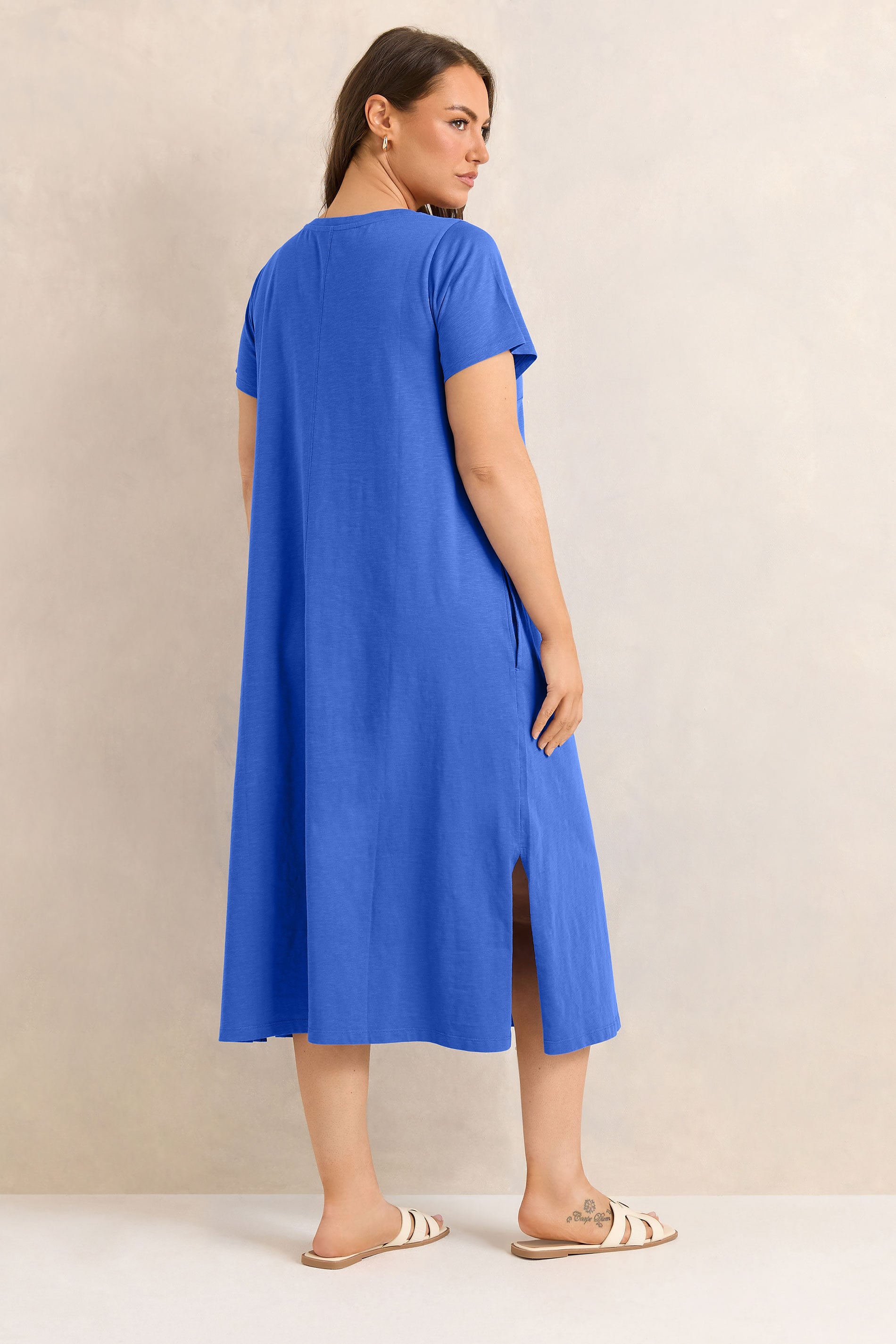 EVANS Plus Size Cobalt Blue Premium Cotton Dress | Evans 2