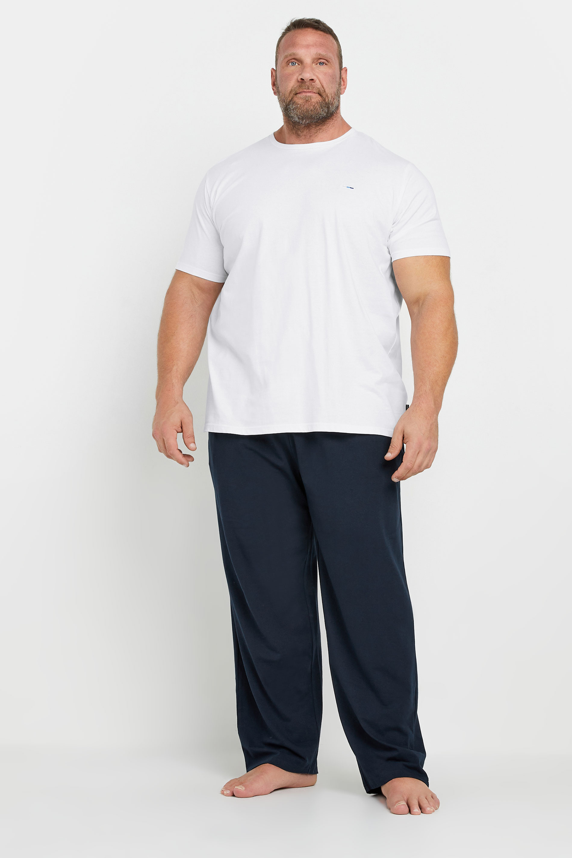 BadRhino Big & Tall White & Navy Blue T-Shirt & Lounge Trousers Set | BadRhino 3