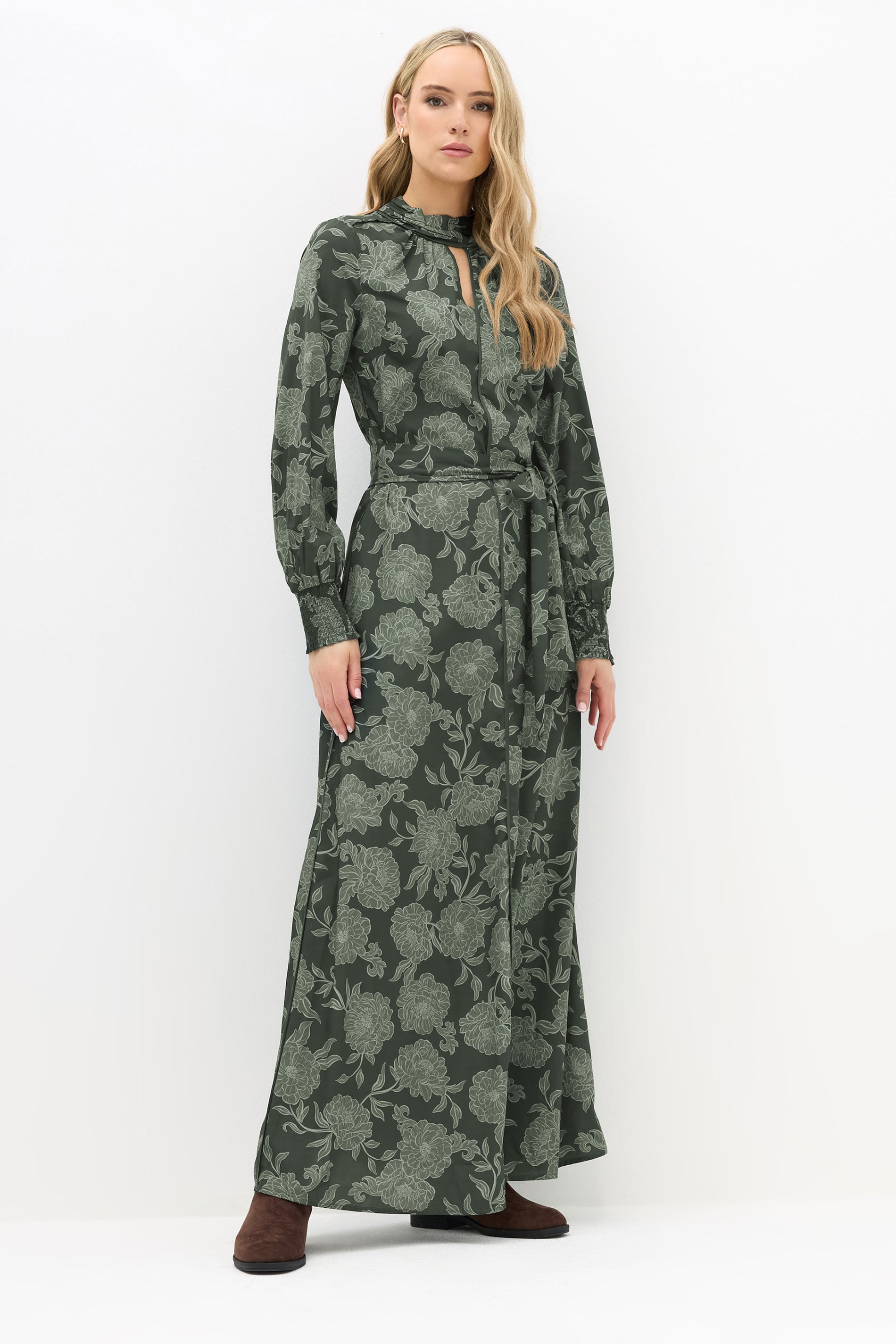 LTS Tall Green Floral High Neck Tie Dress | Long Tall Sally 3