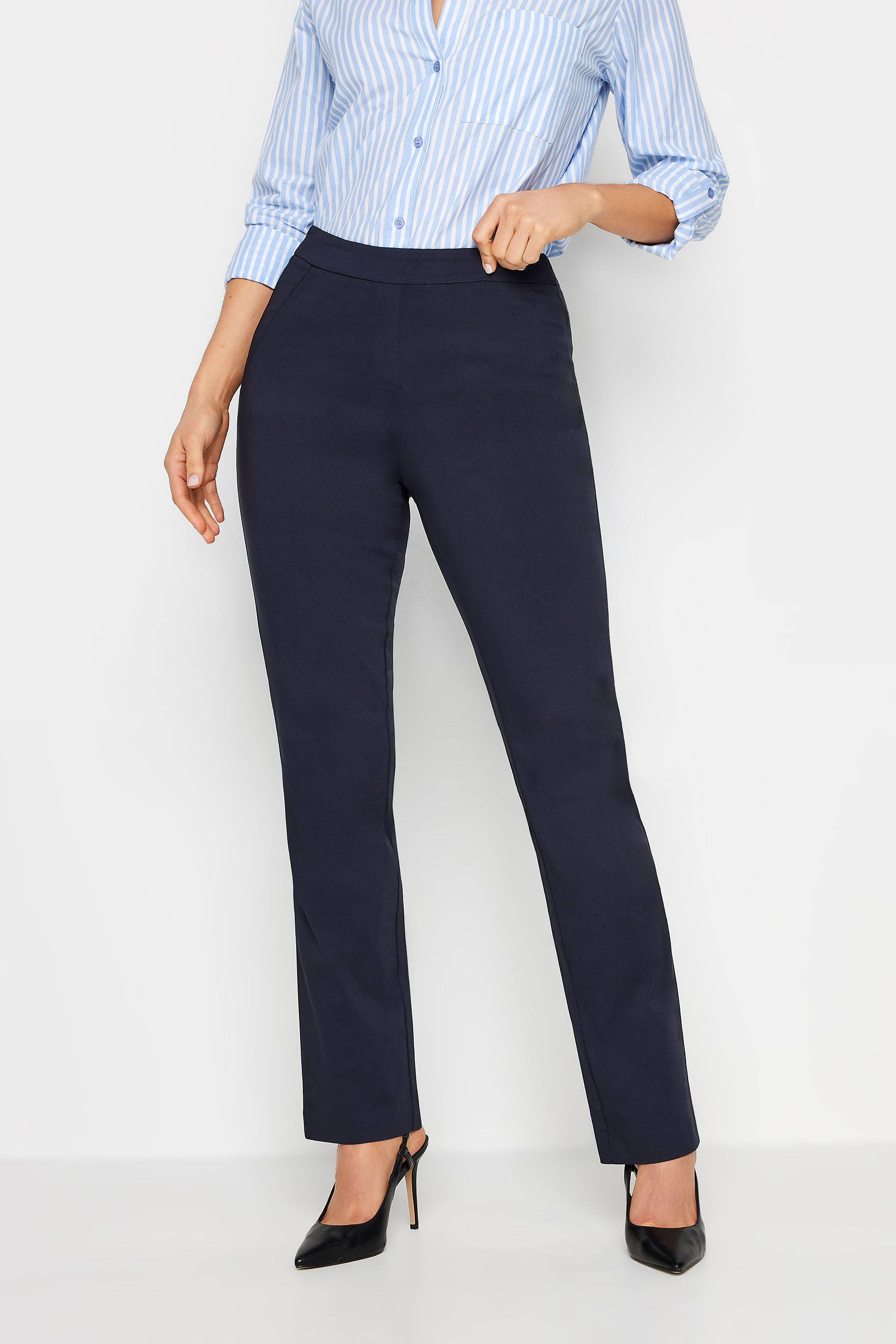 LTS Tall Women's Navy Blue Stretch Straight Leg Trousers | Long Tall Sally 3