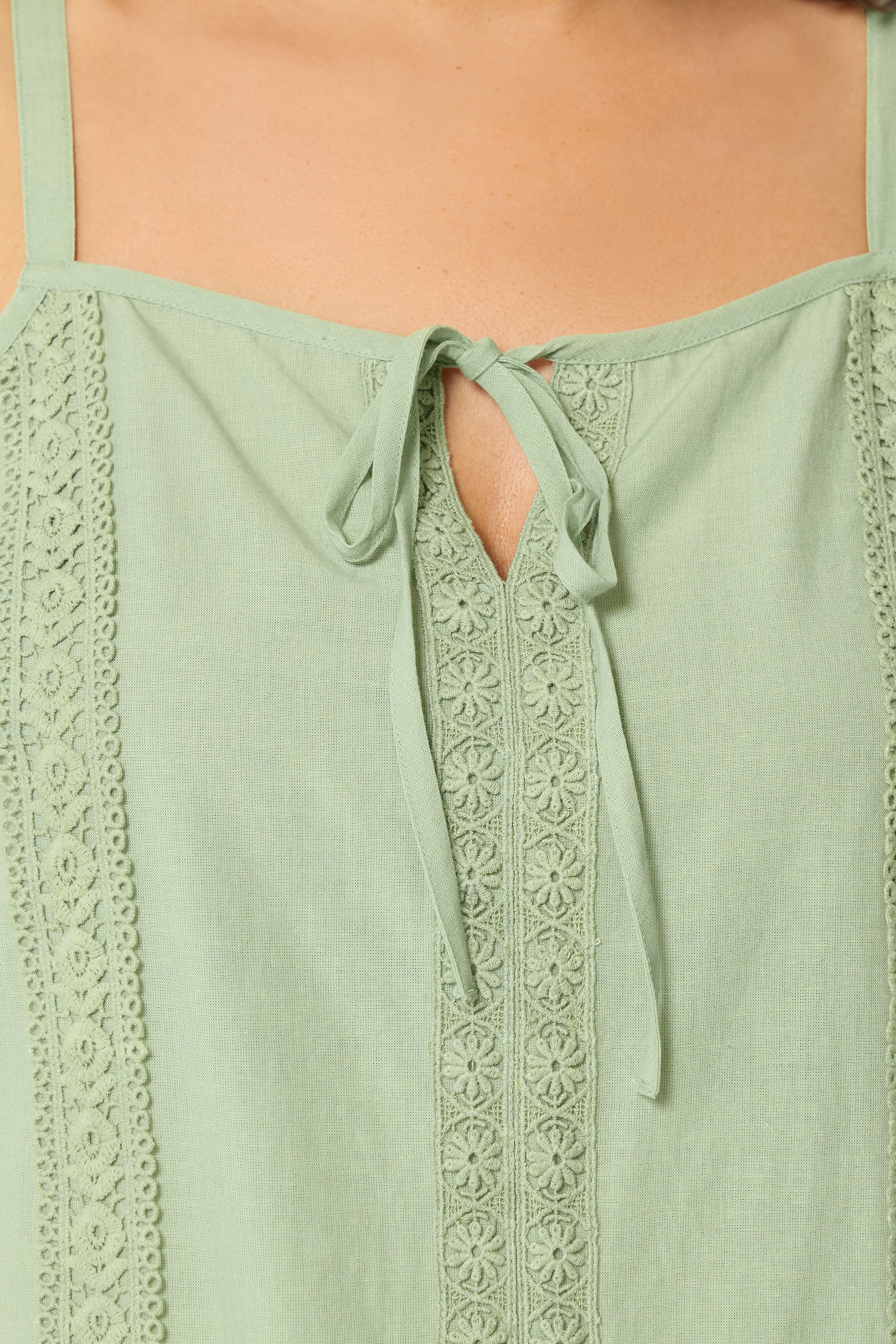 YOURS Plus Size Green Crochet Linen Cami Vest Top | Yours Clothing 4