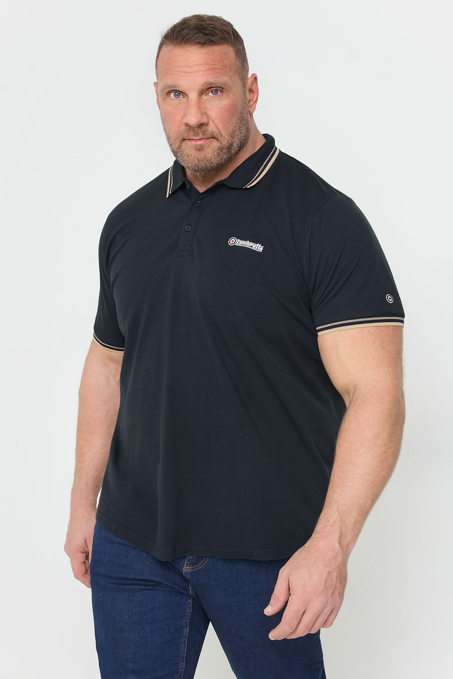 LAMBRETTA Big & Tall Navy Blue Tipped Polo Shirt | BadRhino 1