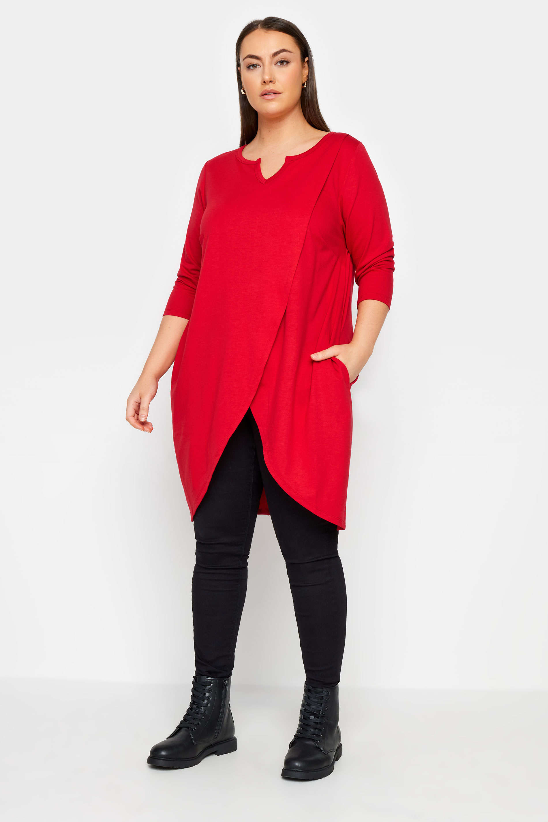 Avenue Red Dipped Hem Tunic Top 1
