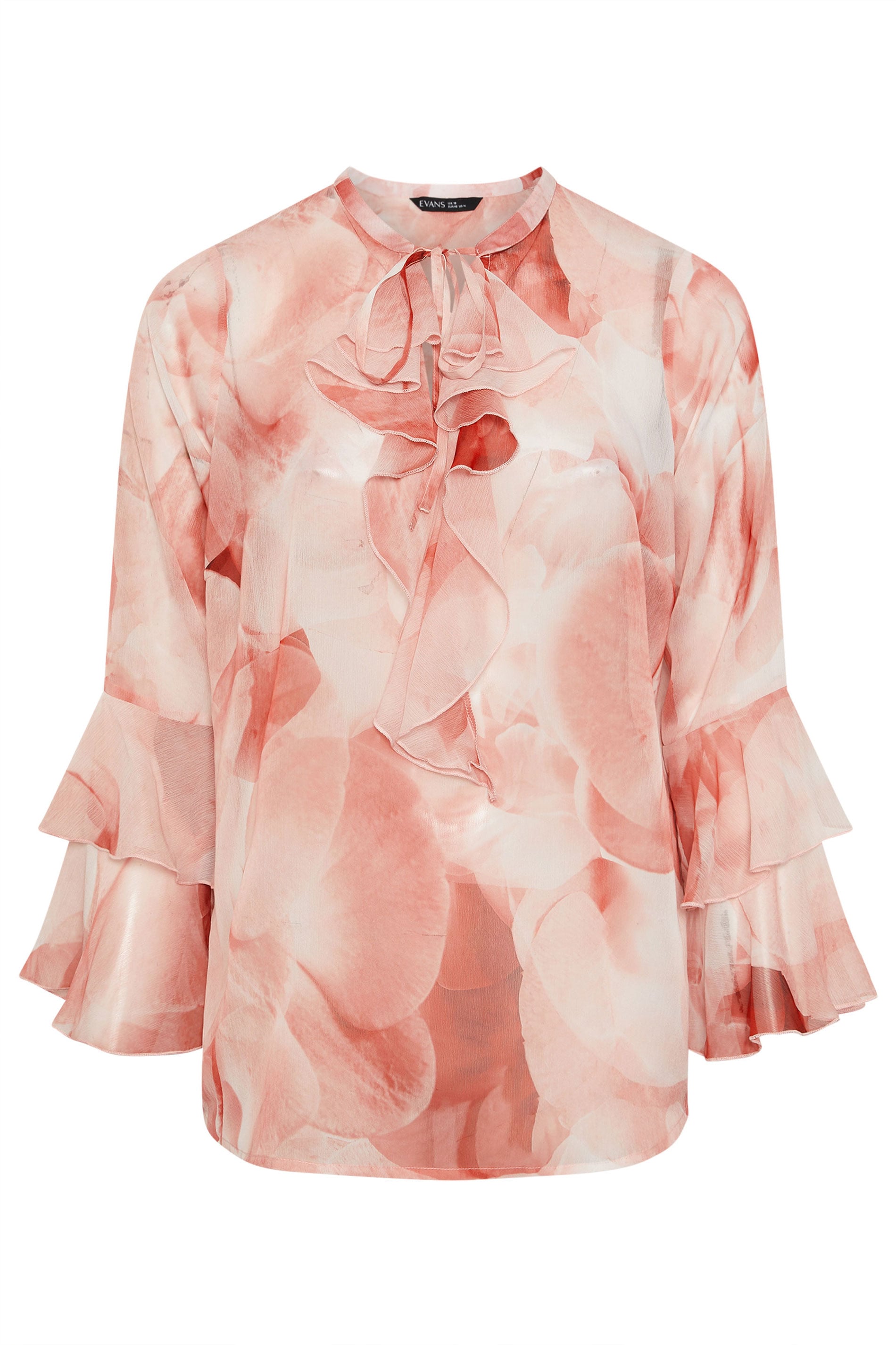EVANS Plus Size Pink Floral Ruffle Sleeve Occasion Blouse | Evans 7