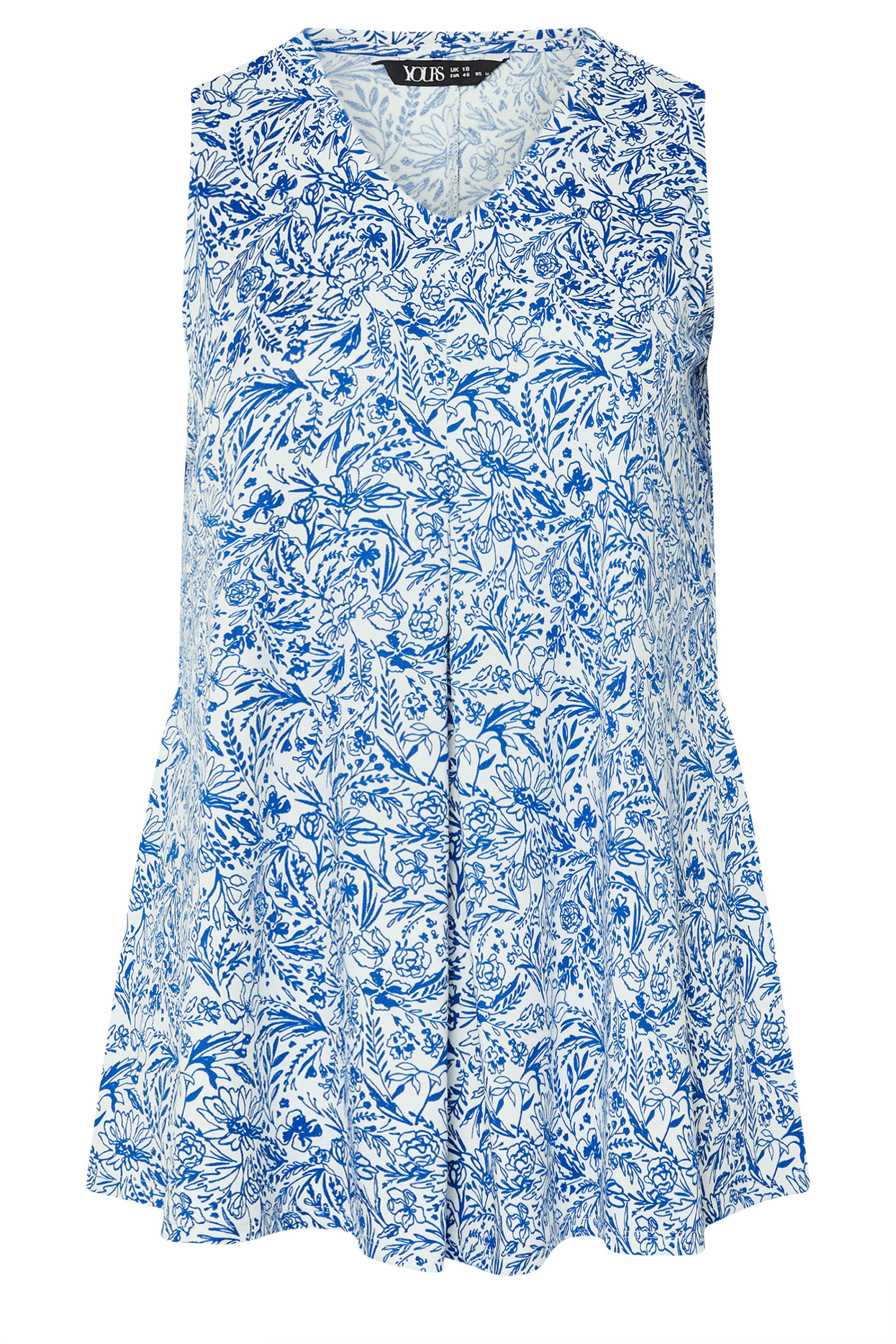 YOURS Plus Size Blue Floral Pleat Front Vest Top | Yours Clothing 5