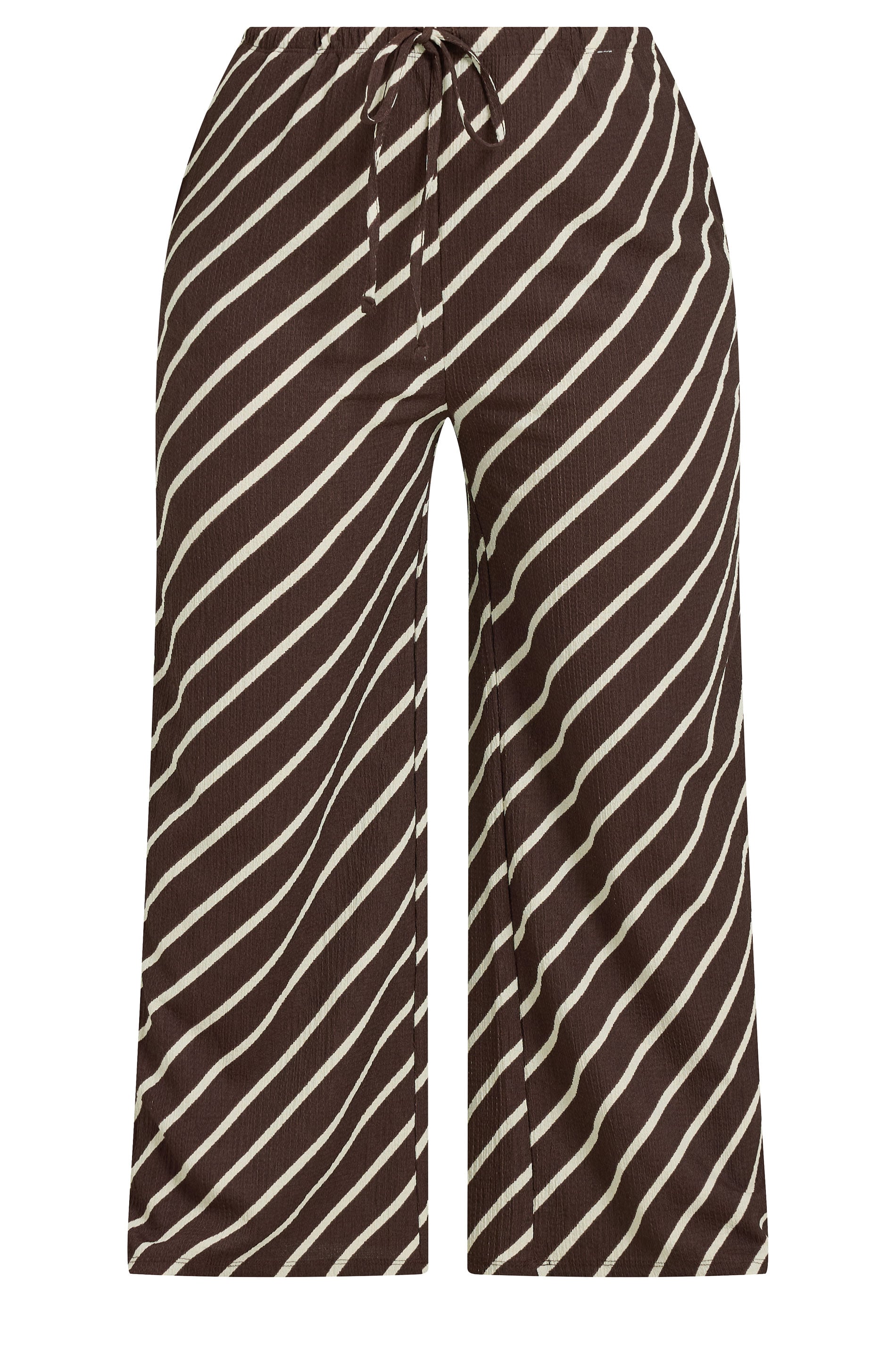 YOURS Plus Size Brown Striped Crinkle Wide Leg Trousers | Yours Clothing 5