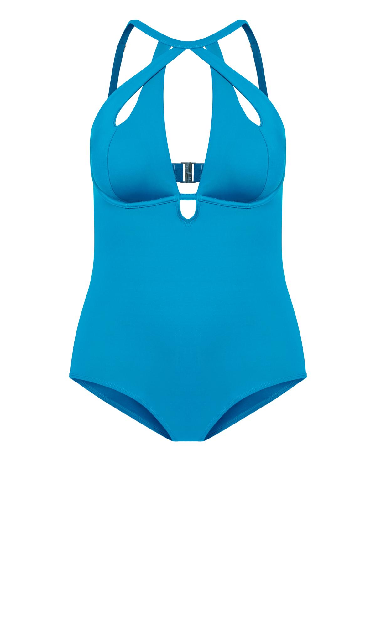 Evans Blue Cut Out Plunge Swimsuit | Evans