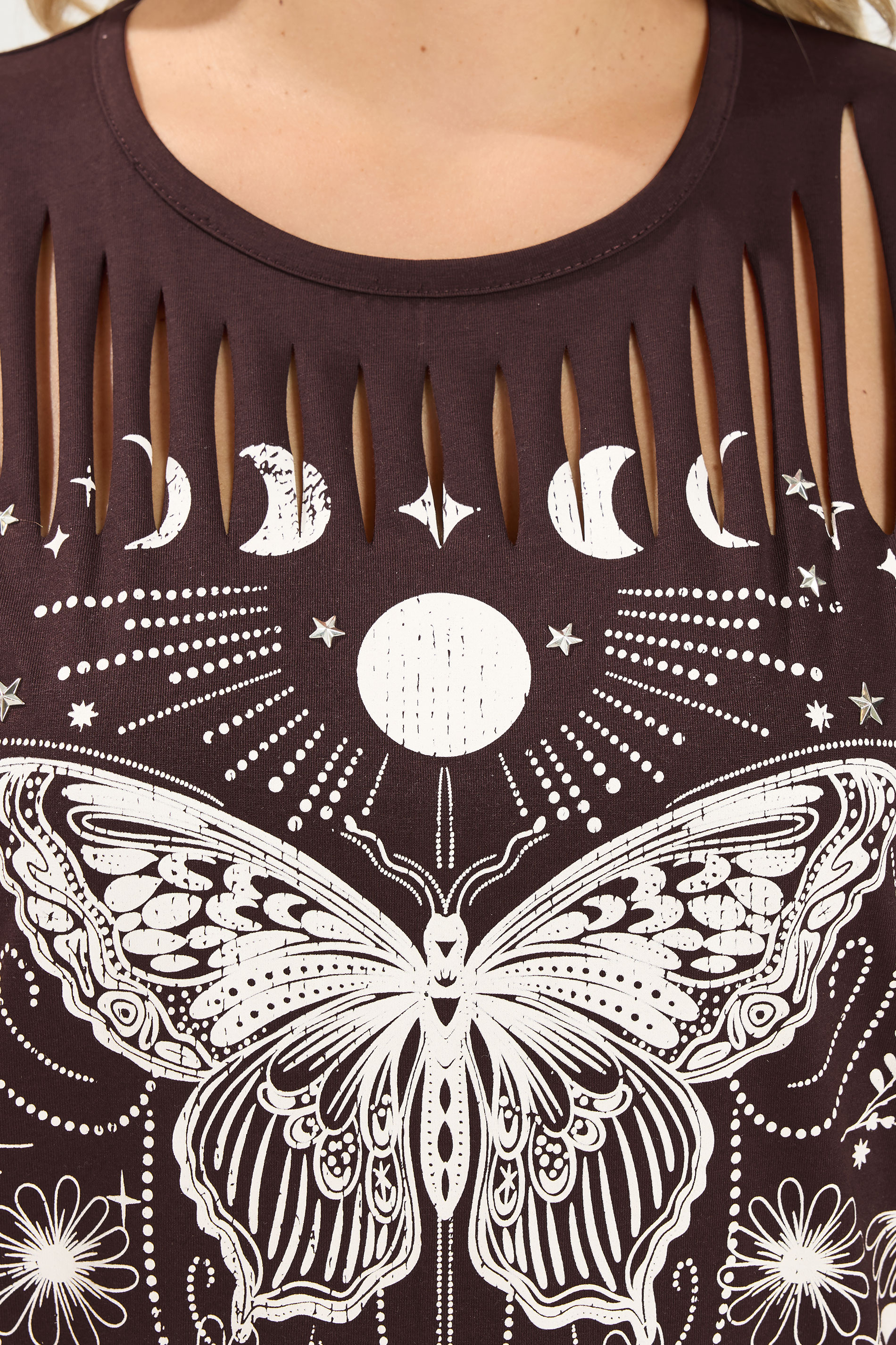 YOURS Plus Size Brown 'Mystic Soul' Laser Cut Slogan T-Shirt | Yours Clothing 4