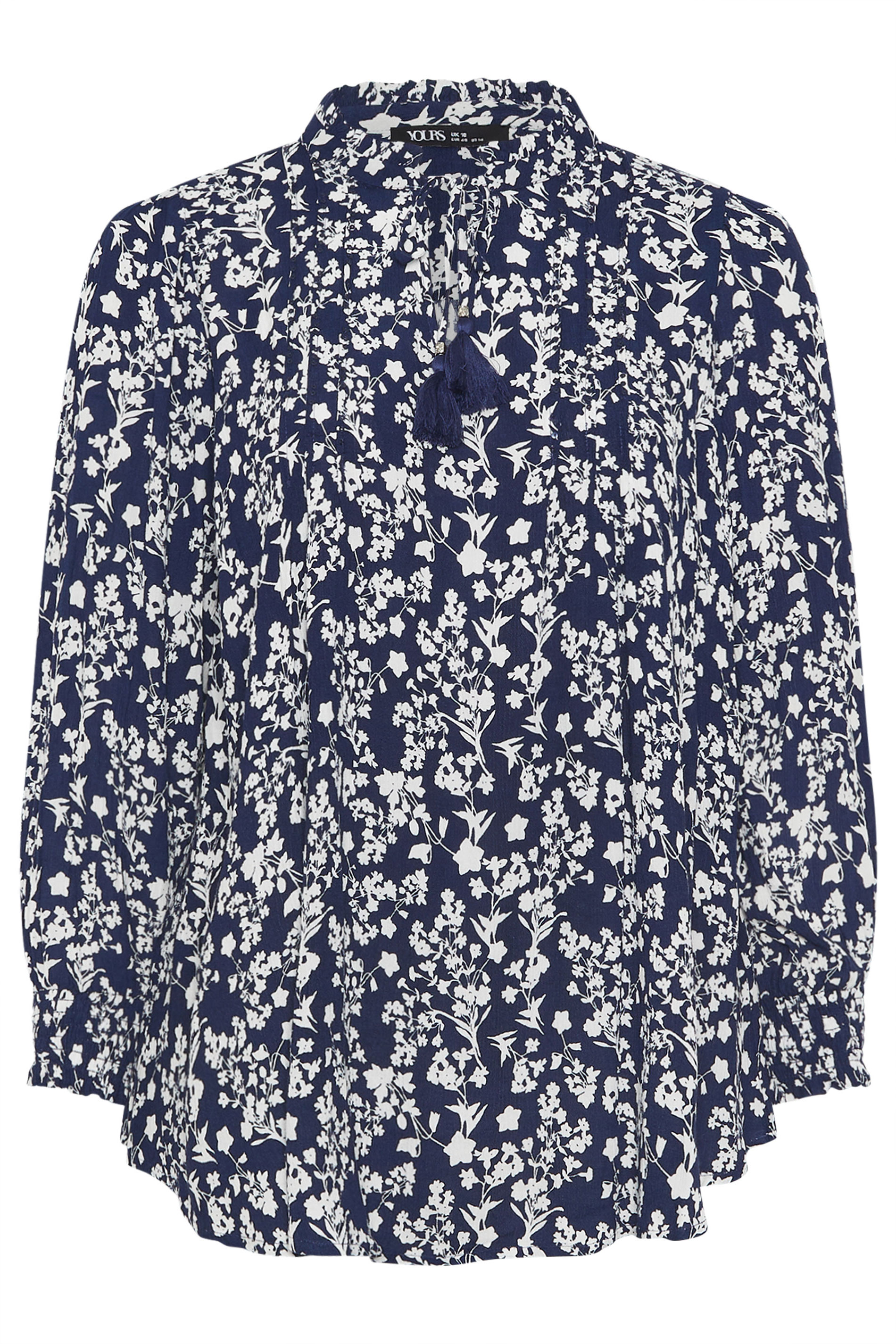 Yours Plus Size Blue Floral Sequin Embellished Tie Neck Blouse 6