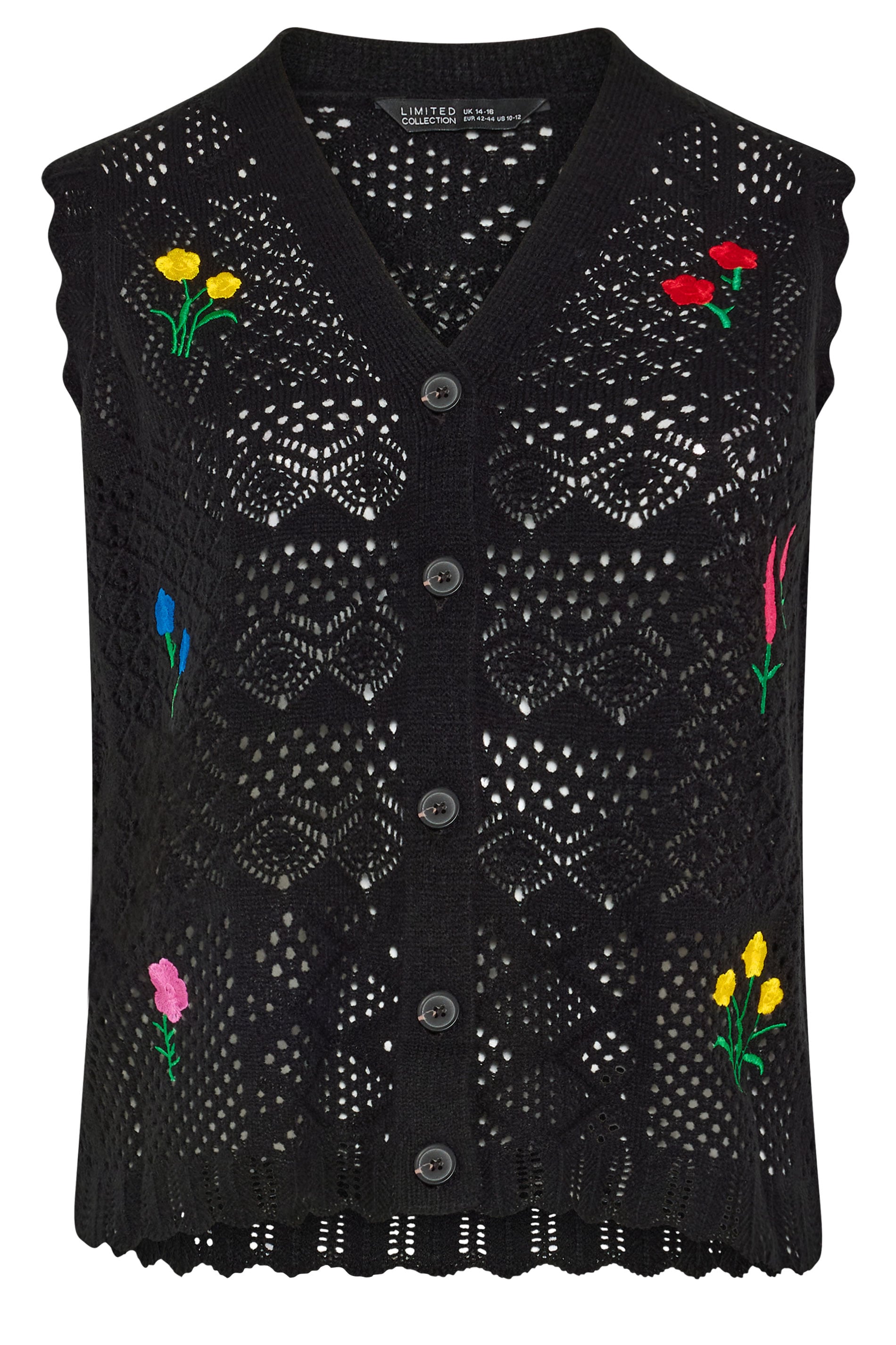 LIMITED COLLECTION Plus Size Black Floral Embroidered Knitted Waistcoat | Yours Clothing 5