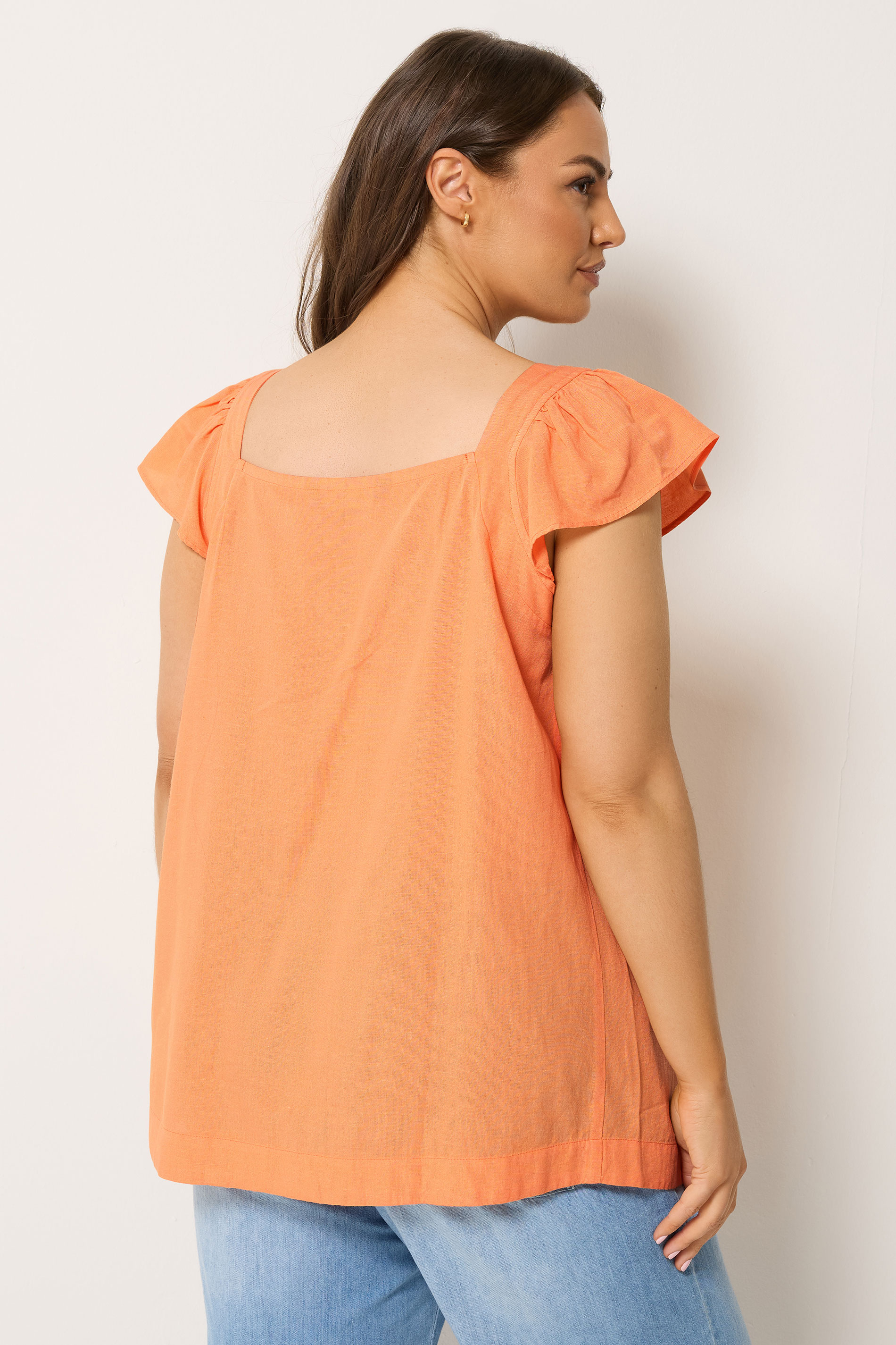 YOURS Plus Size Orange Linen Cap Sleeve Top | Yours Clothing 2