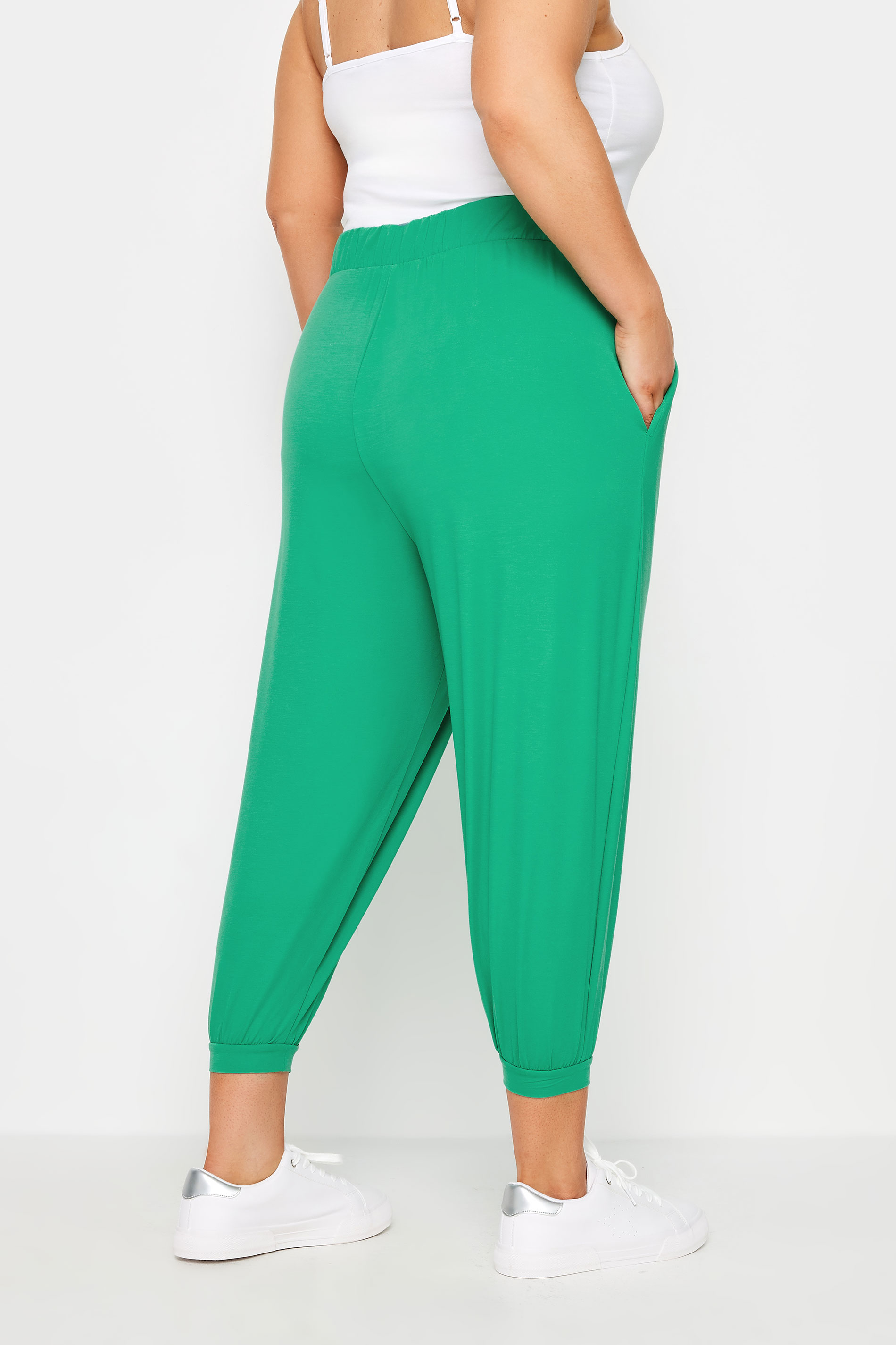 YOURS Plus Size Green Cropped Harem Joggers | Yours Clothing 3
