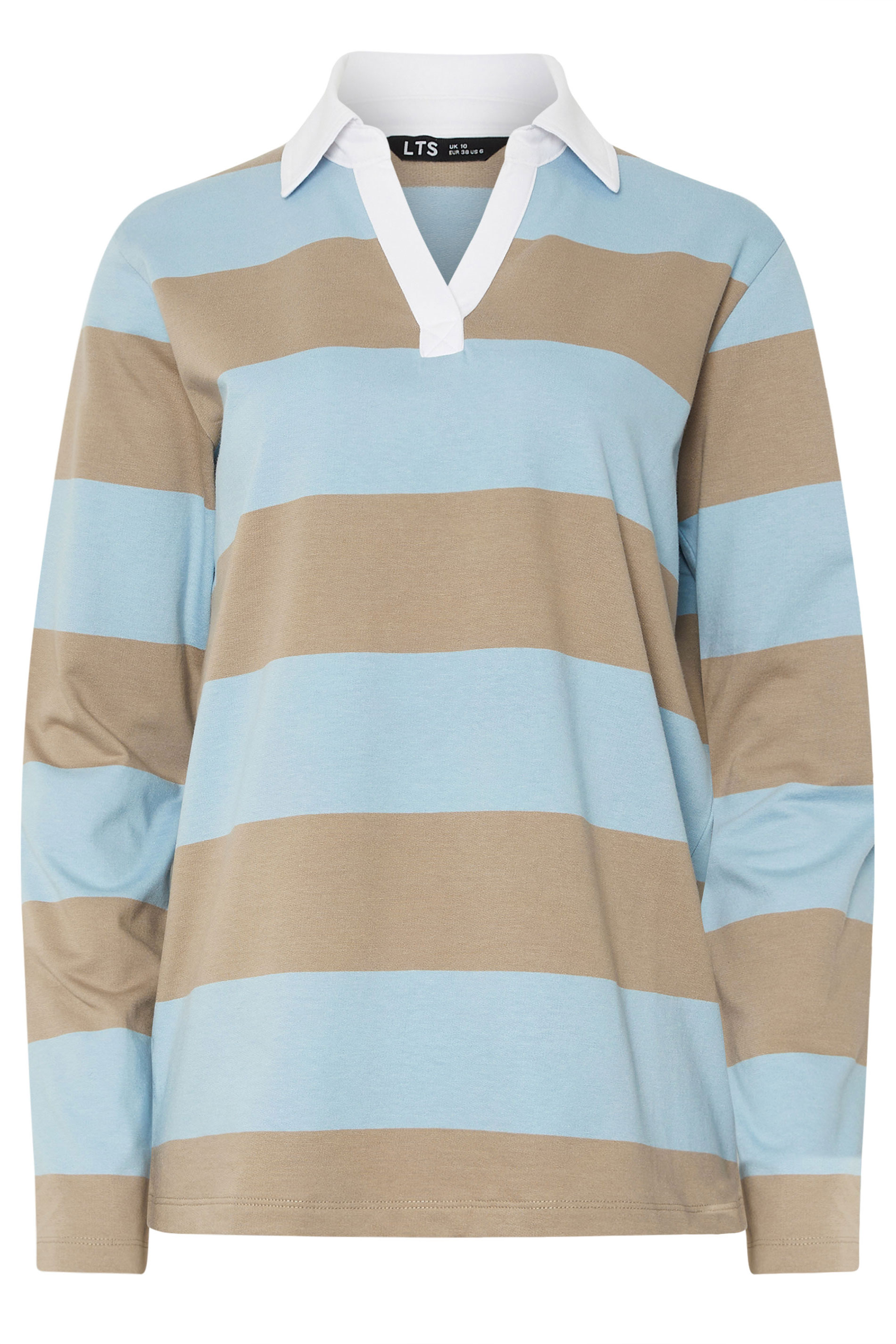 LTS Tall Light Blue & Brown Stripe Cotton Rugby Sweatshirt | Long Tall Sally 6