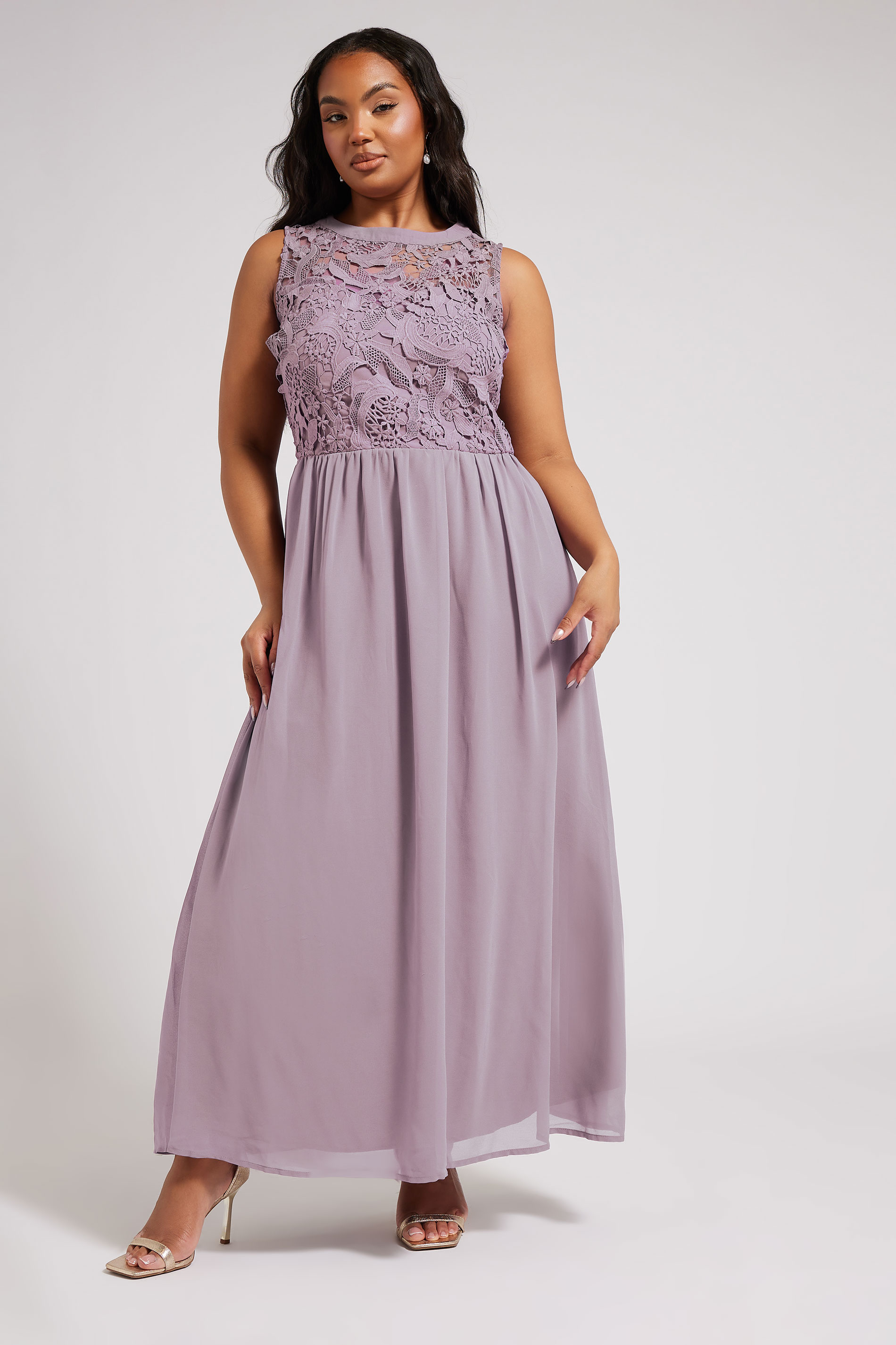 Plus Size YOURS LONDON Curve Purple Lace Front Chiffon Maxi Dress | Yours Clothing  1