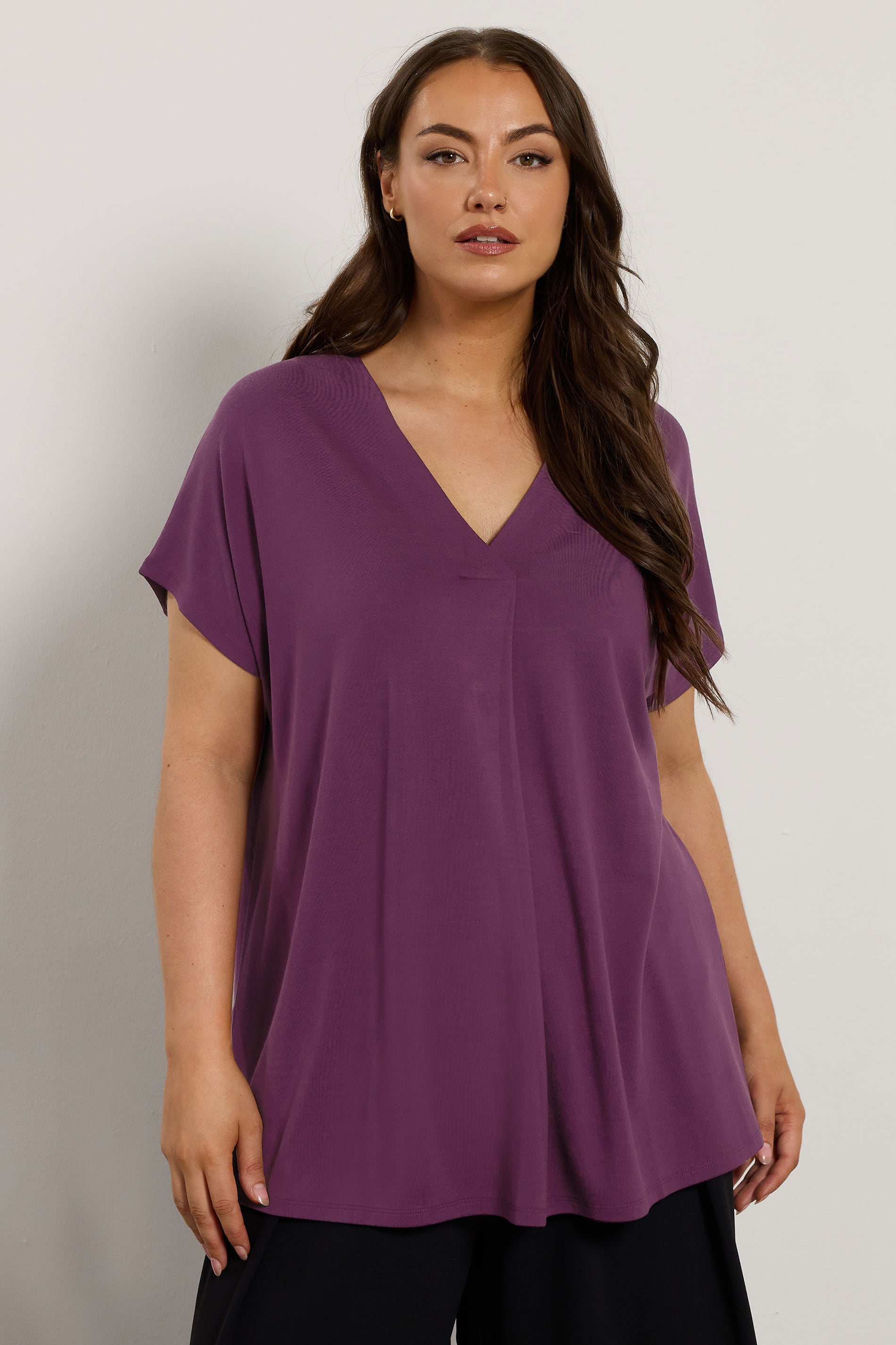 EVANS Curve Purple Premium Jersey Pleat Swing Top | Evans 1