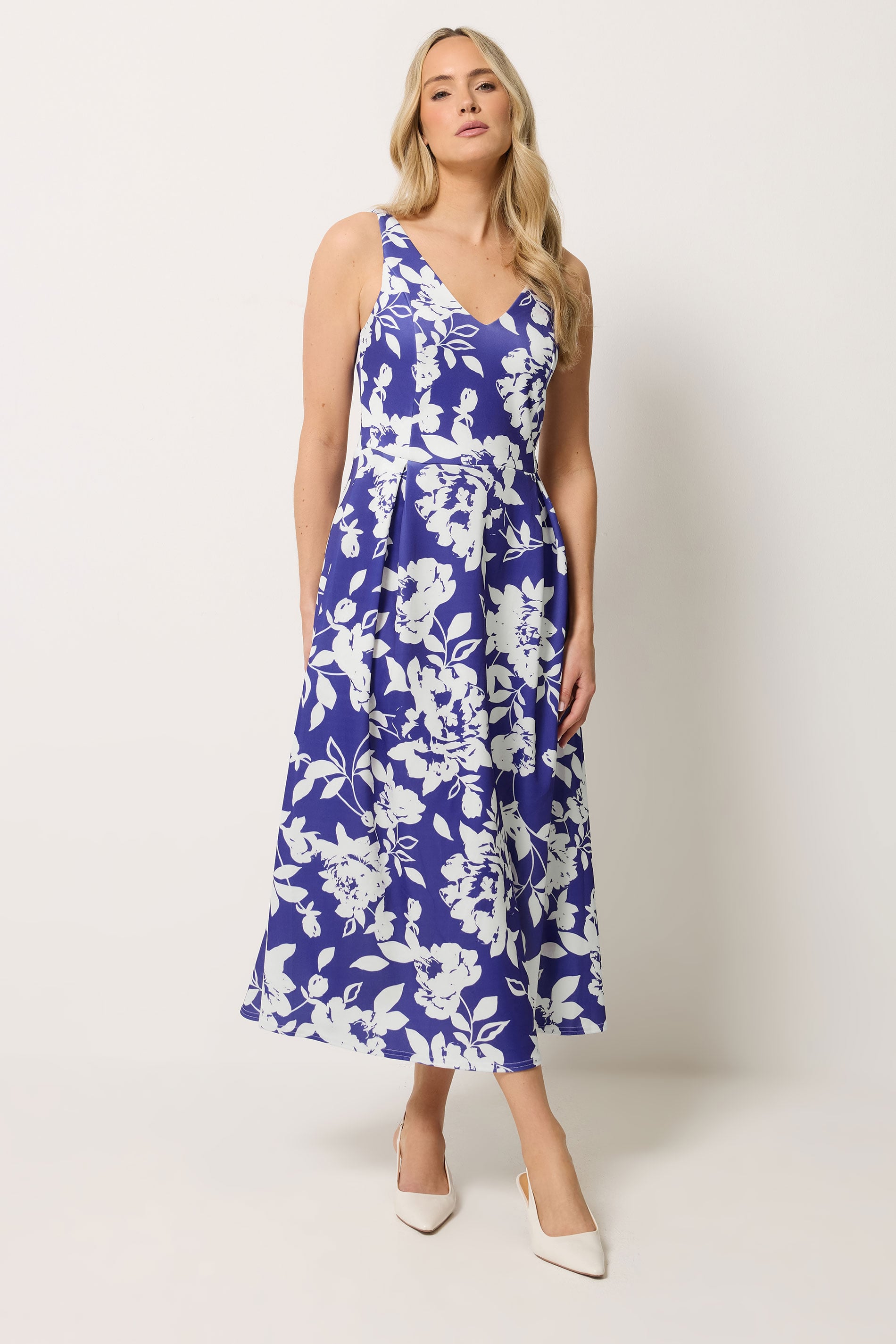 LTS Tall Women's Navy Blue Floral Pleated Midi Dress | Long Tall Sally 3
