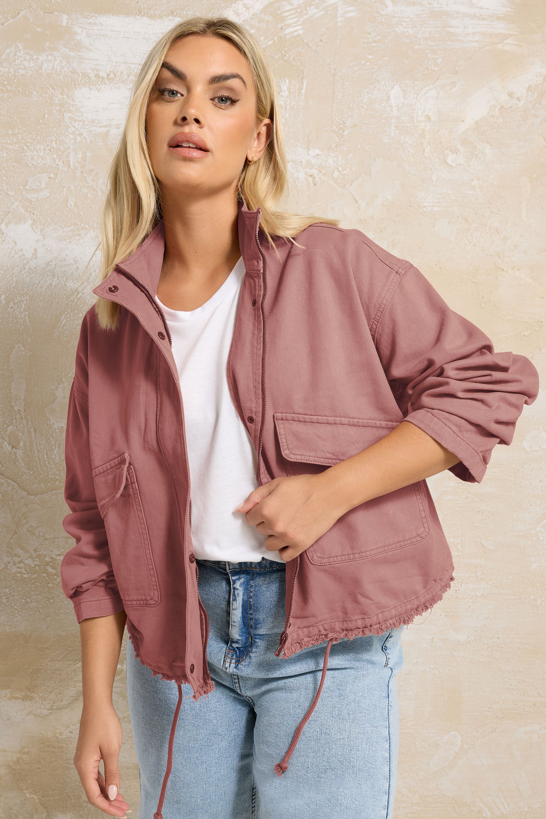 YOURS Plus Size Dusky Pink Drop Shoulder Twill Jacket | Yours Clothing 3