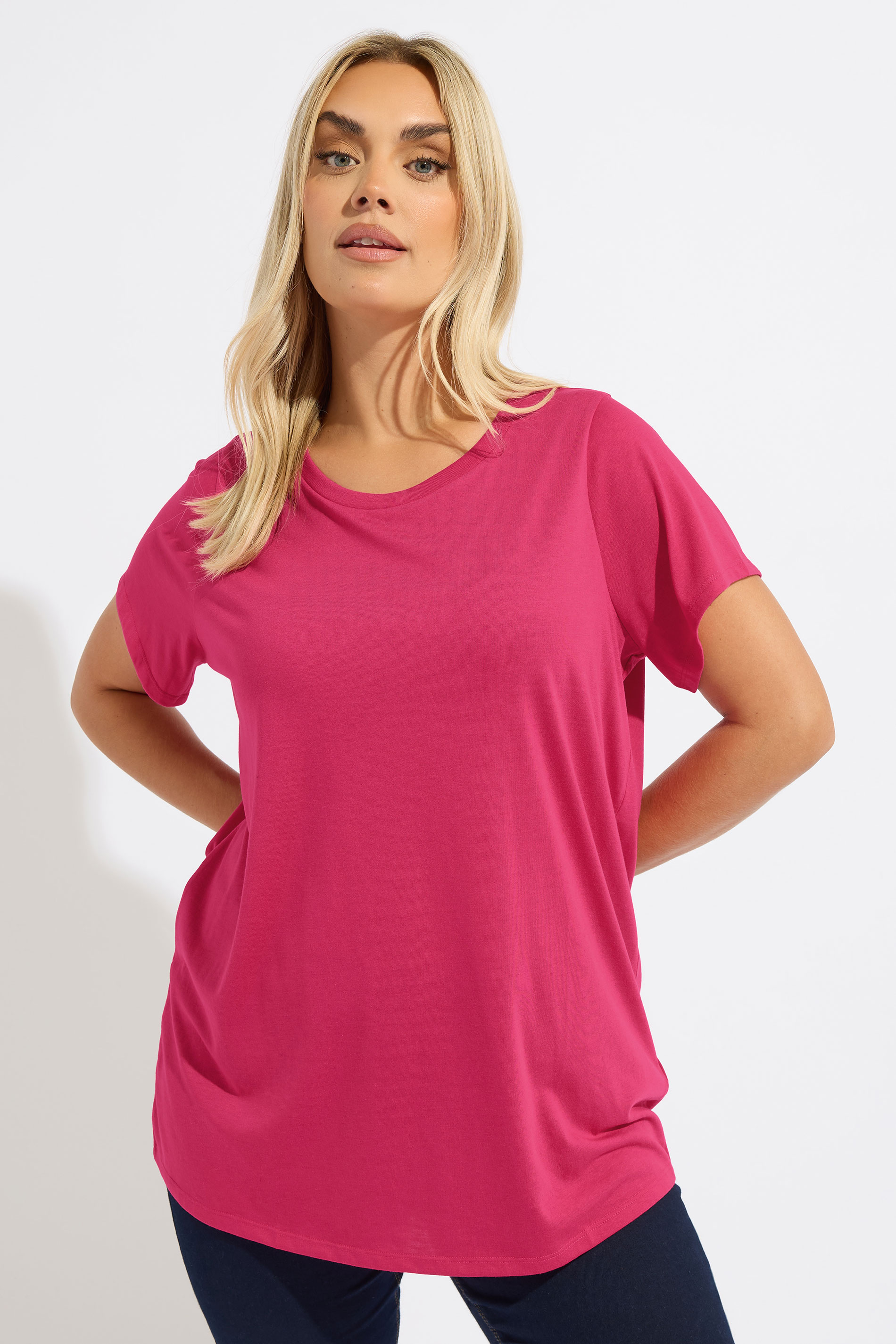 YOURS Plus Size Hot Pink Core T-Shirt | Yours Clothing 3