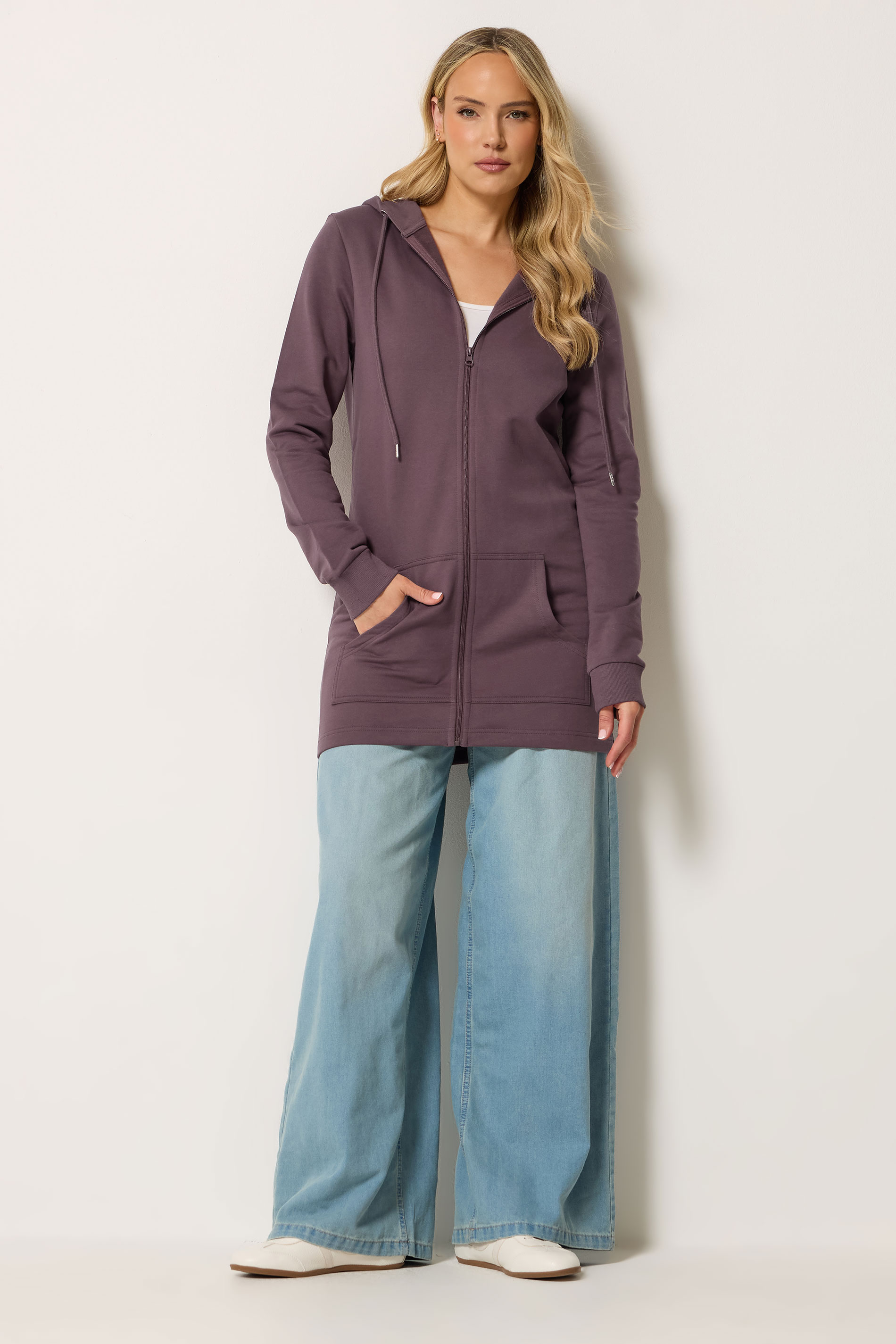 LTS Tall Women's Burgundy Red Cotton Longline Zip Hoodie | Long Tall Sally 1