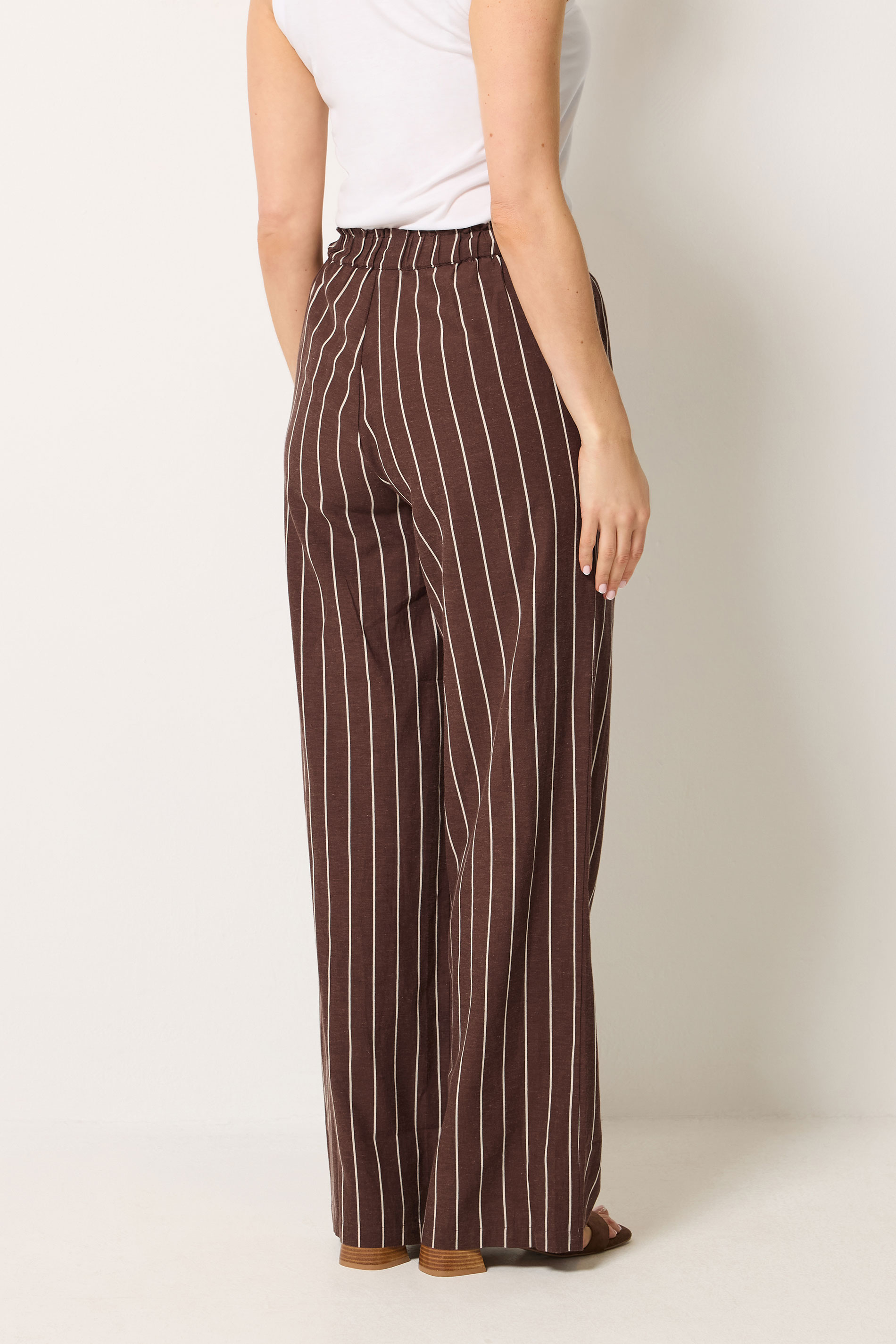 LTS Tall Women's Chocolate Brown Stripe Linen Wide Leg Trousers | Long Tall Sally 2