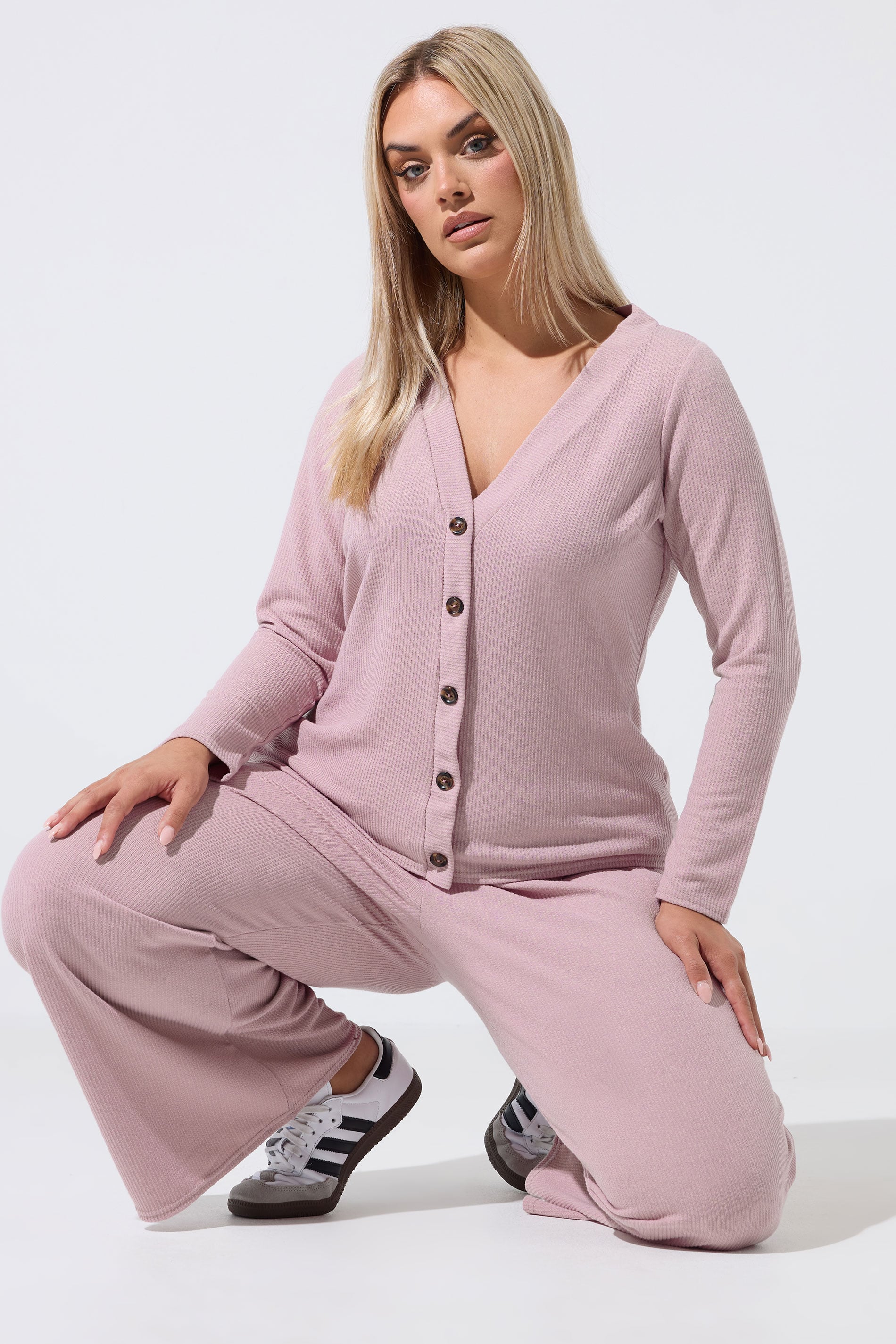 LIMITED COLLECTION Plus Size Pink Ribbed Button Cardigan | Yours Clothing 3