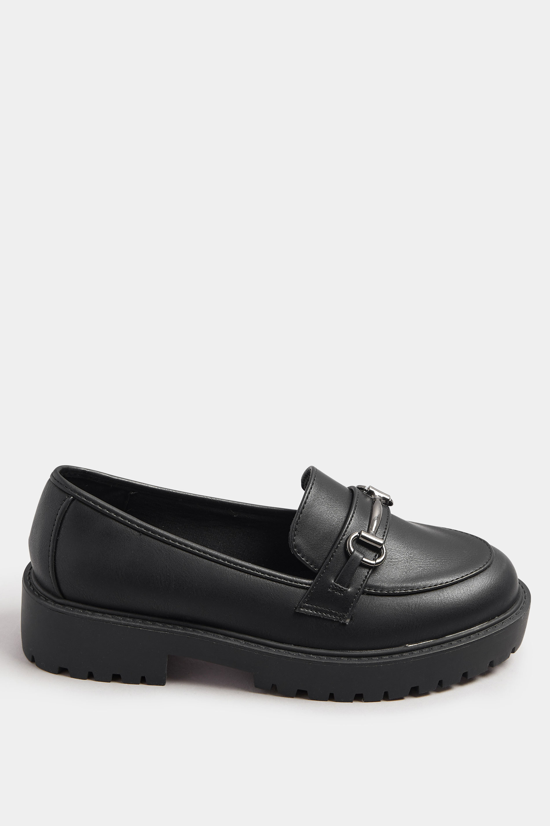 Black Metal Trim Detail Loafers In Wide E & Extra Wide EEE Fit | Yours Clothing 2